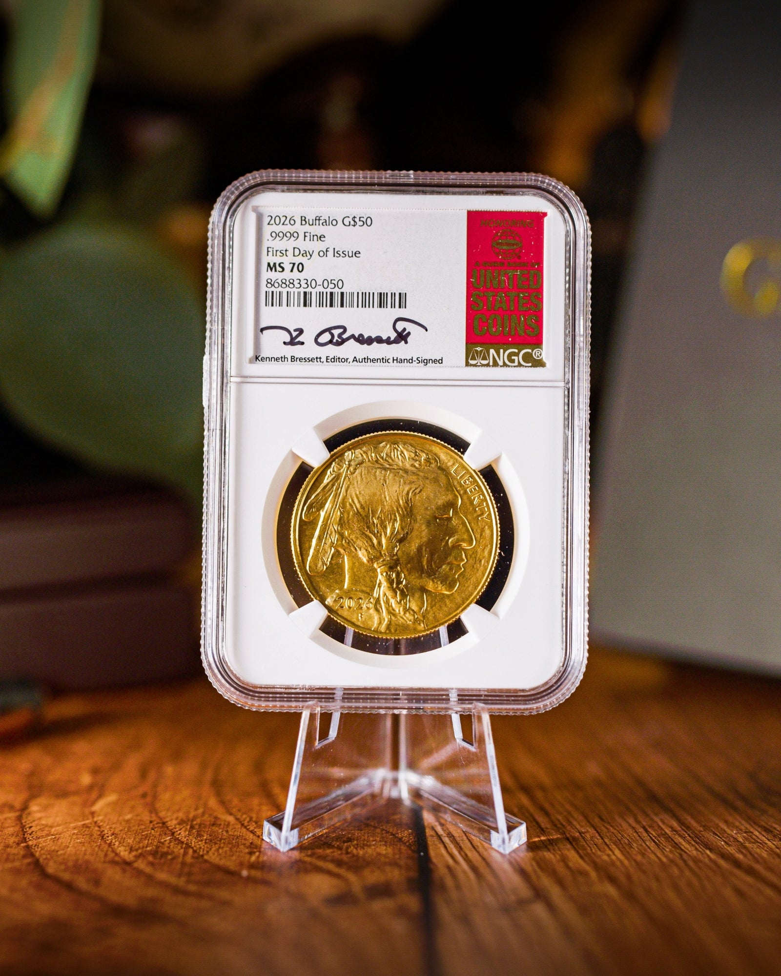 2026 $50 American Gold Buffalo | MS70 First Day of Issue | Kenneth Bressett Autographed