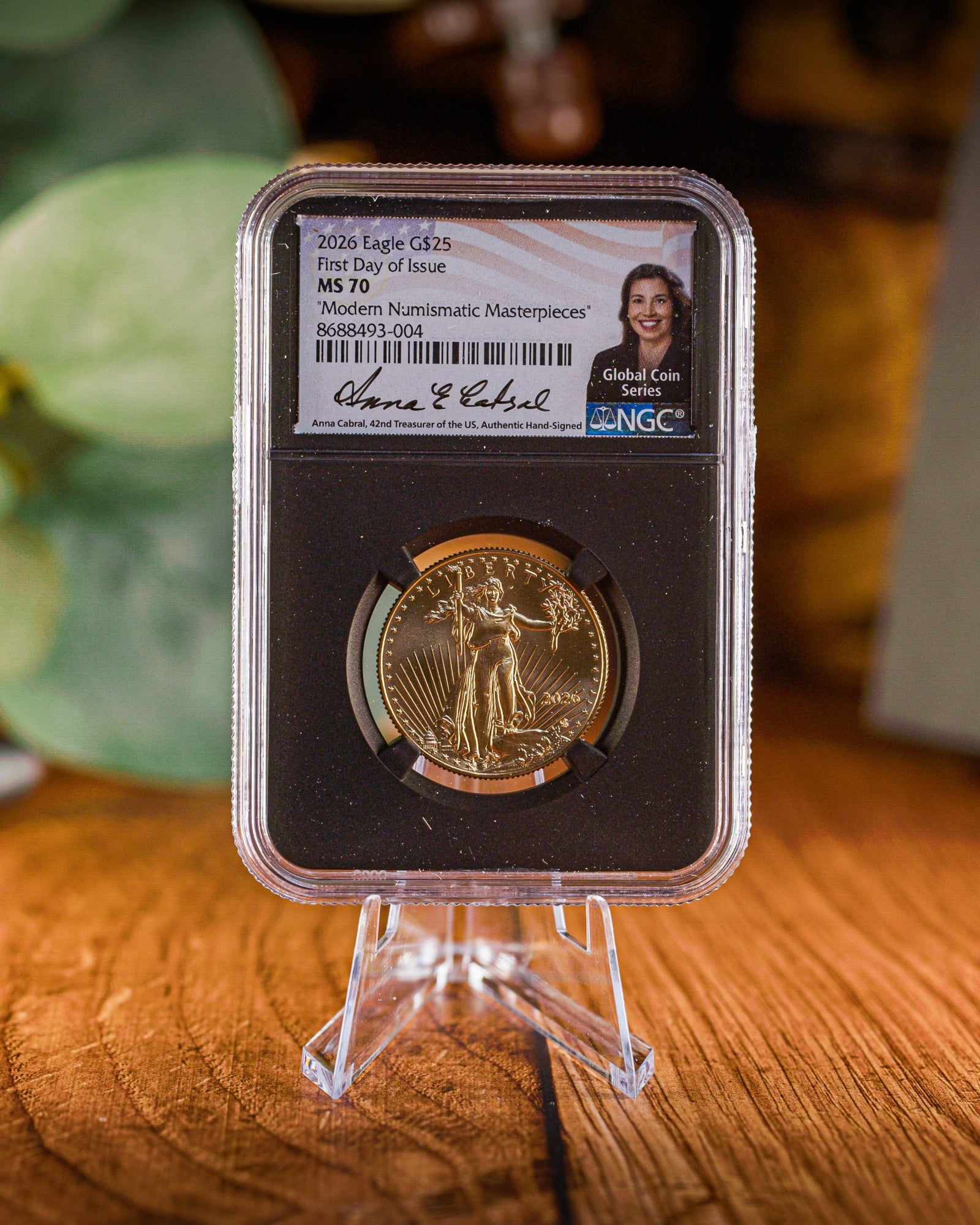 2026 $25 American Gold Eagle | MS70 First Day of Issue | Anna Escobedo Cabral Autographed | Modern Numismatic Masterpieces Label