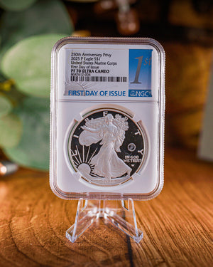 2025-P U.S. Marine Corps 250th Anniversary Privy Proof Silver Eagle | NGC PF70 Ultra Cameo 1st Label