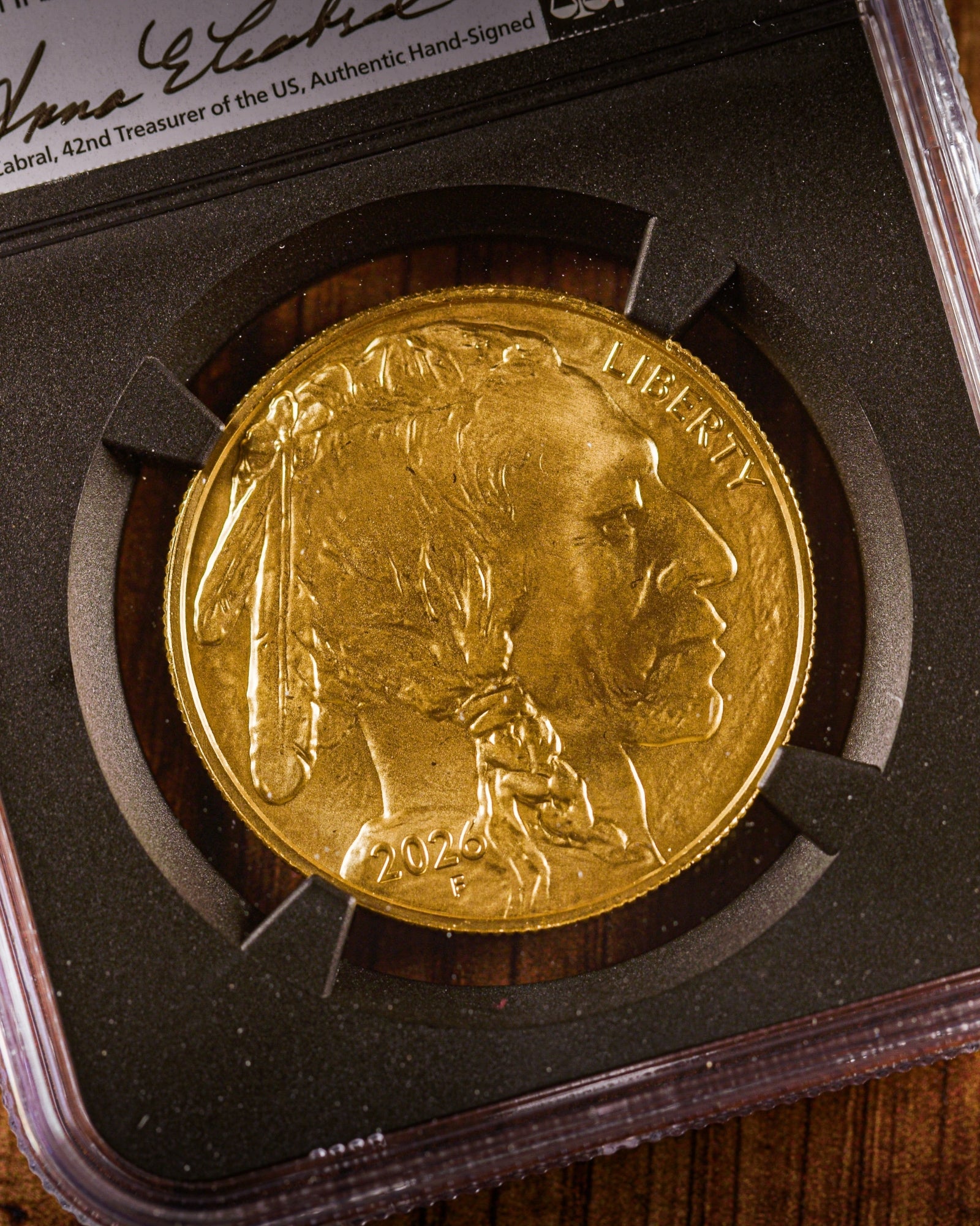 2026 $50 American Gold Buffalo | MS70 First Day of Issue | Anna Escobedo Cabral Autographed | Modern Numismatic Masterpieces Label