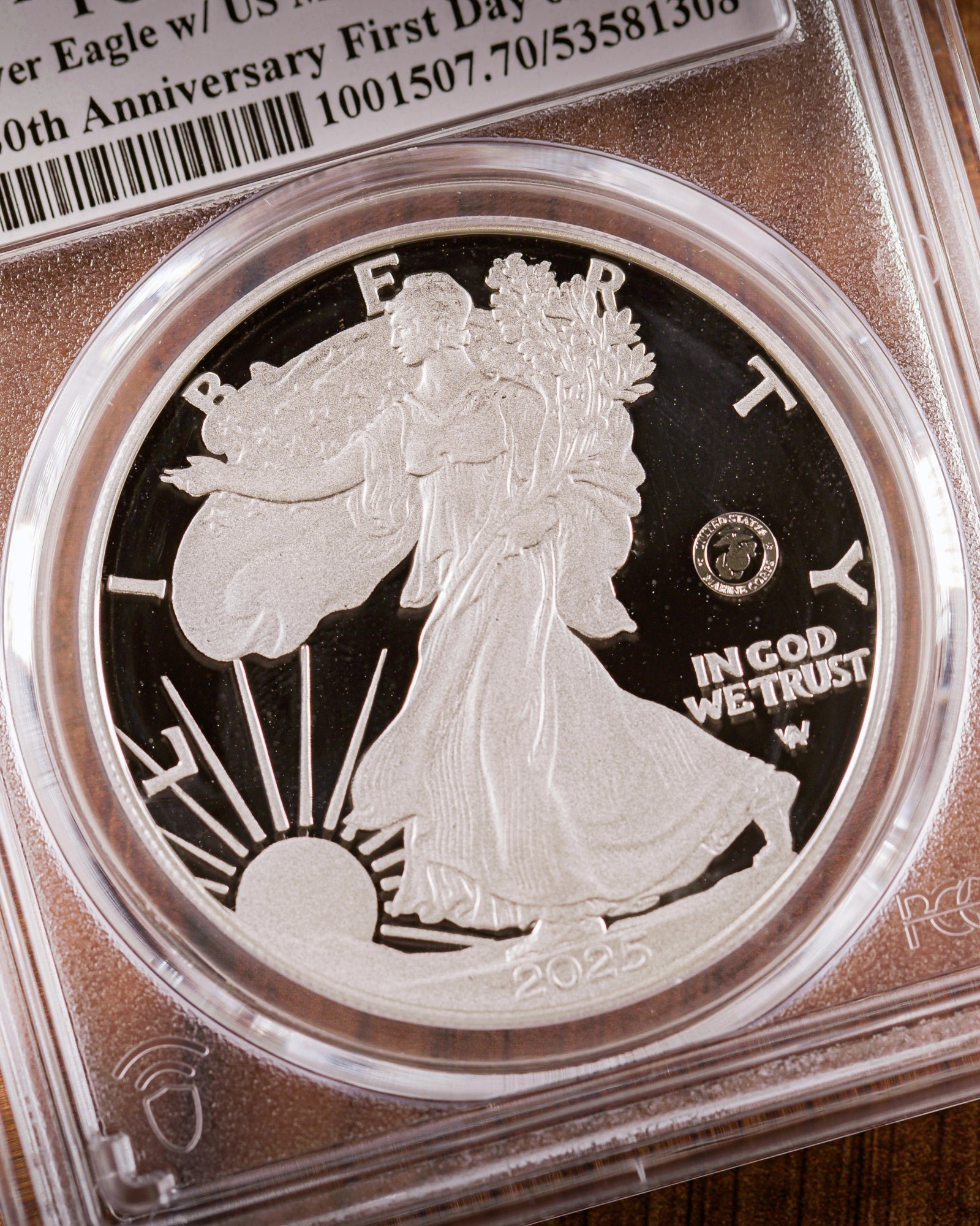 2025 P Marine Privy Silver Eagle | PCGS First Day of Issue PF70 