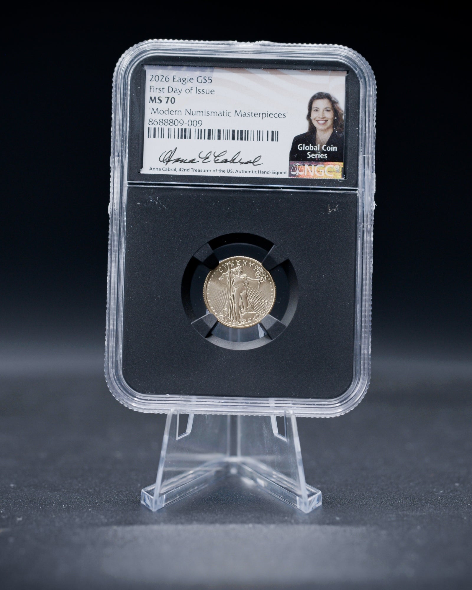 2026 $5 American Gold Eagle | MS70 First Day of Issue | Anna Escobedo Cabral Autographed | Modern Numismatic Masterpieces Label