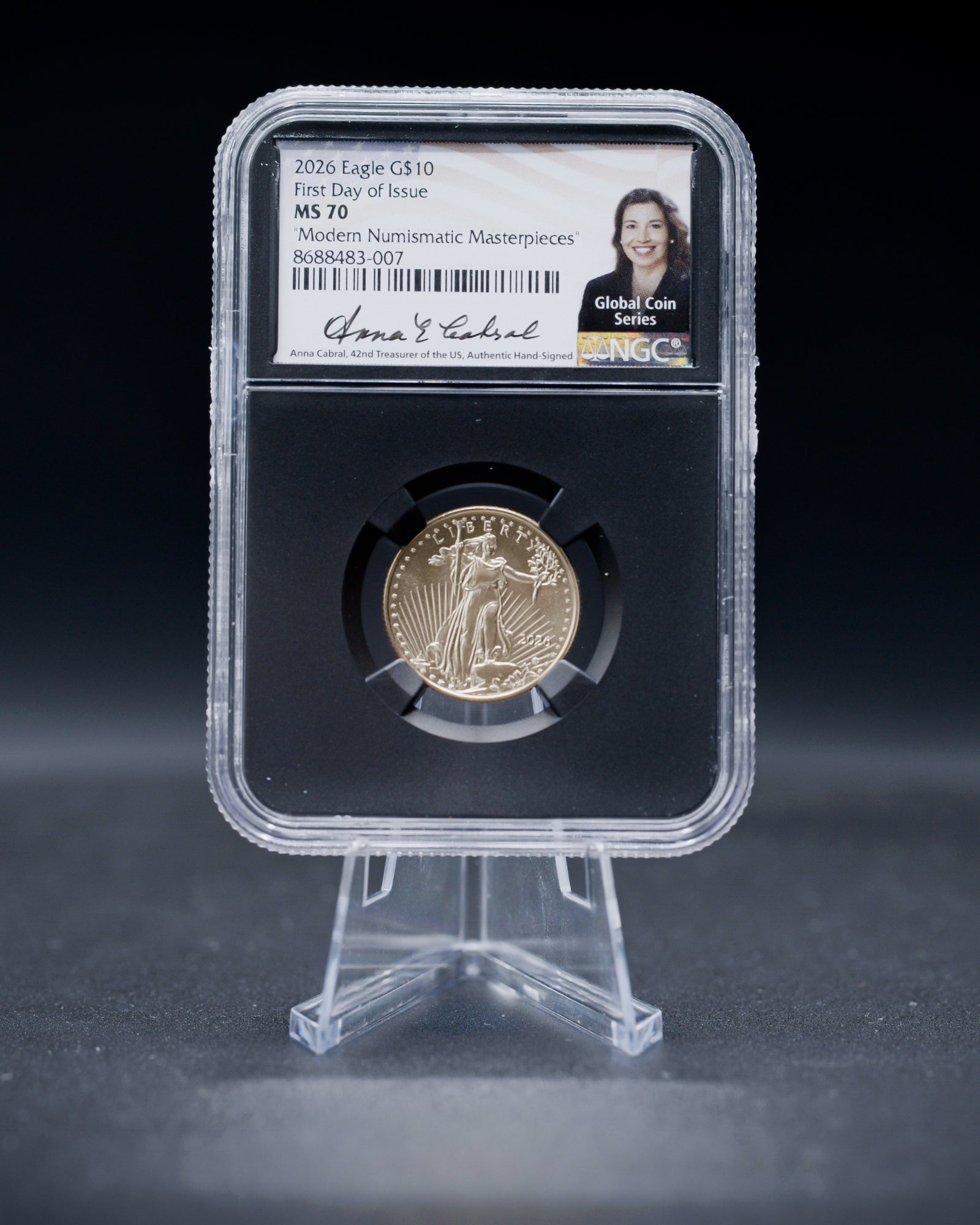 2026 $10 American Gold Eagle | MS70 First Day of Issue | Anna Escobedo Cabral Autographed | Modern Numismatic Masterpieces Label