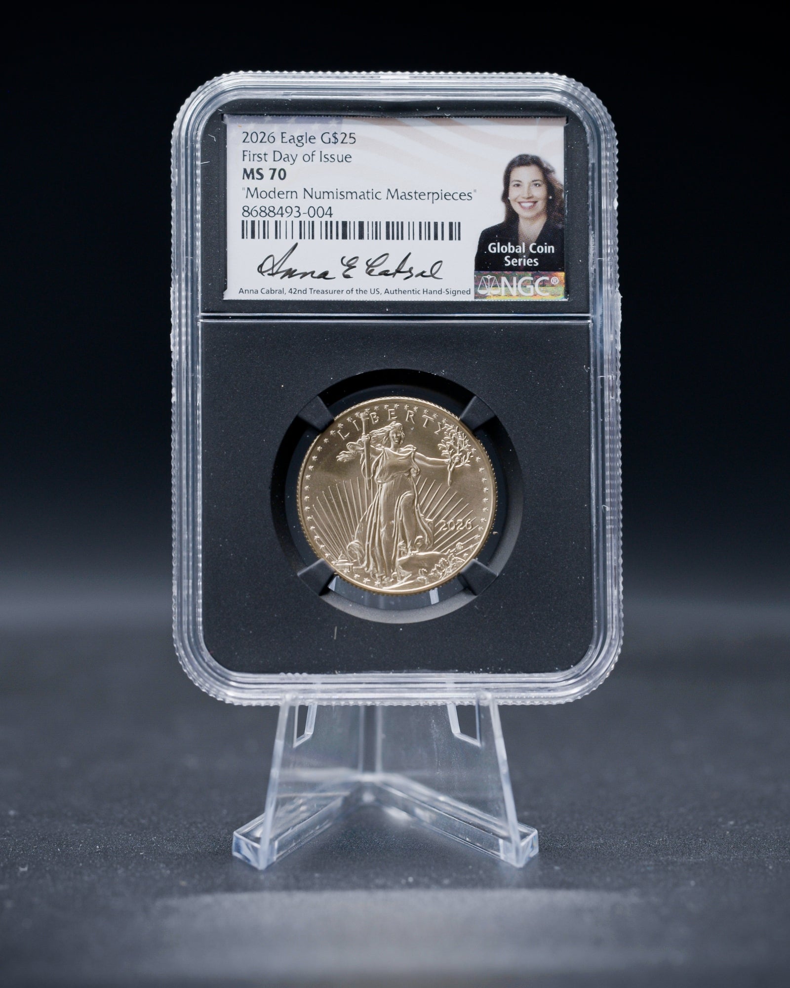 2026 $25 American Gold Eagle | MS70 First Day of Issue | Anna Escobedo Cabral Autographed | Modern Numismatic Masterpieces Label