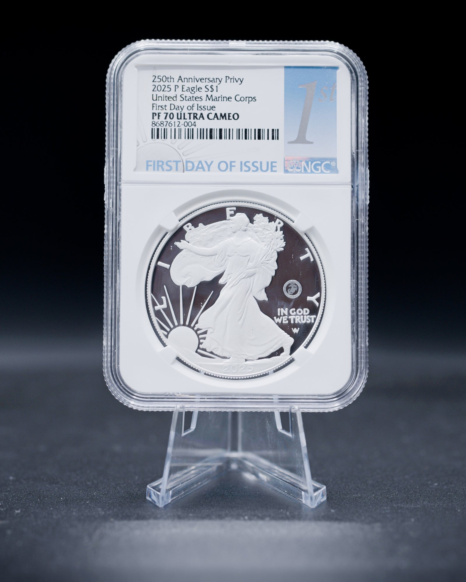 2025-P U.S. Marine Corps 250th Anniversary Privy Proof Silver Eagle | NGC PF70 Ultra Cameo 1st Label