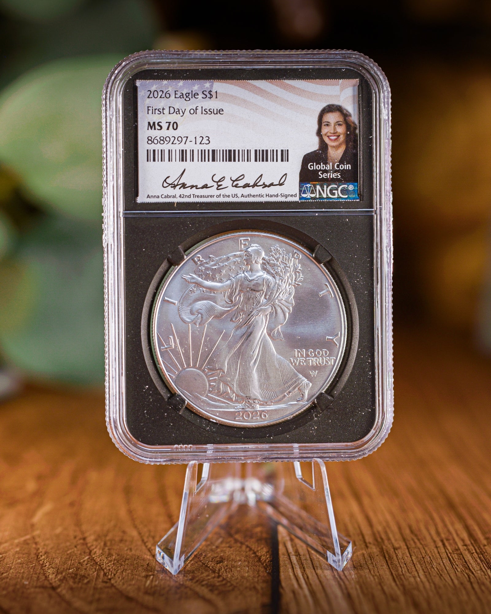 2026 $1 American Silver Eagle | MS70 First Day of Issue | Anna Escobedo Cabral Autographed