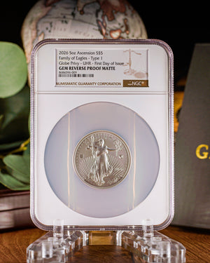 2026 5 oz Silver Ultra High Relief "Family of Eagles" Type 1 | First Day of Issue NGC Gem Reverse Proof Matte