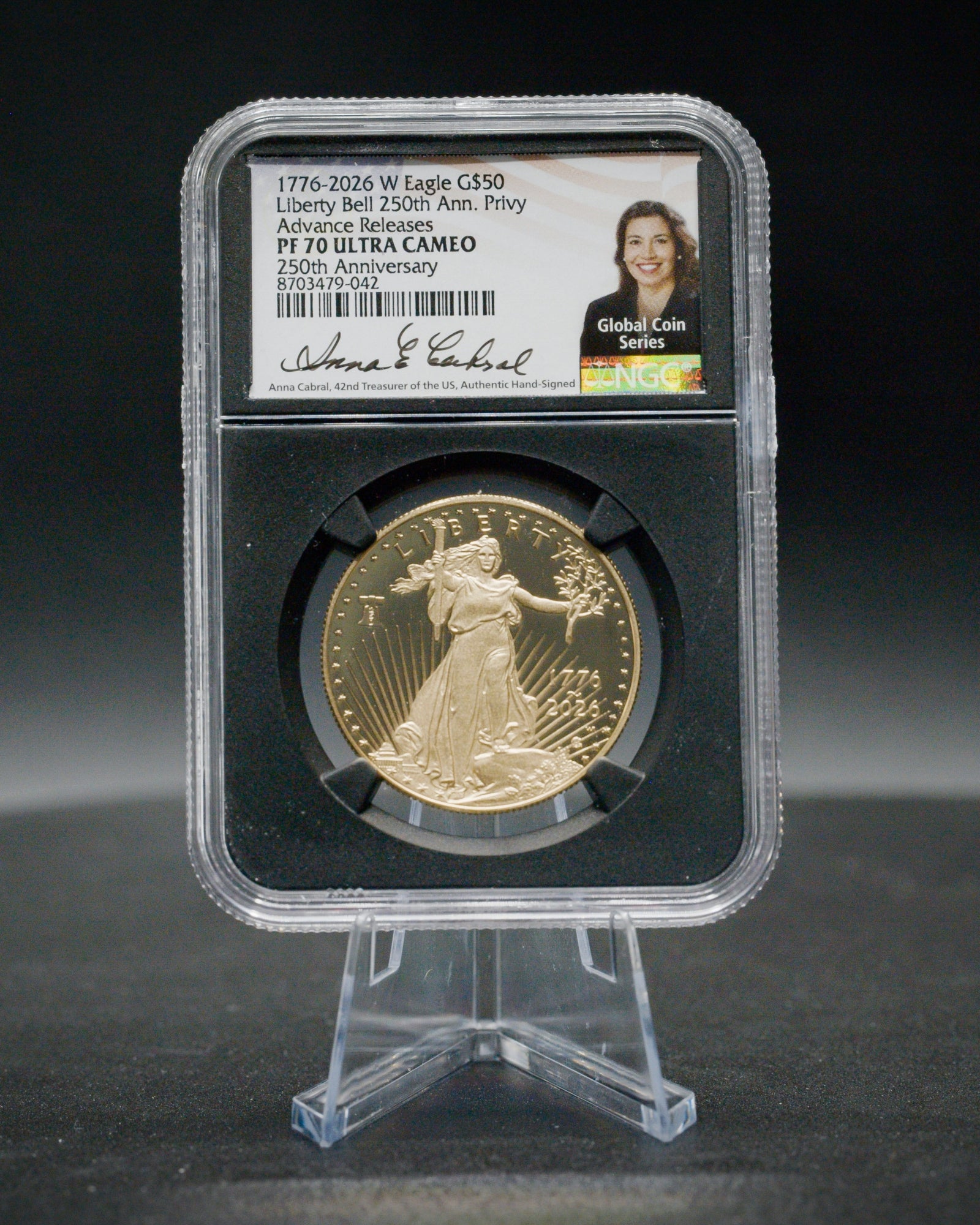 2026 W 1 oz Liberty Bell Privy 250th Anniversary Gold Eagle Advanced Release | NGC PF70 Ultra Cameo | Anna Cabral Autographed