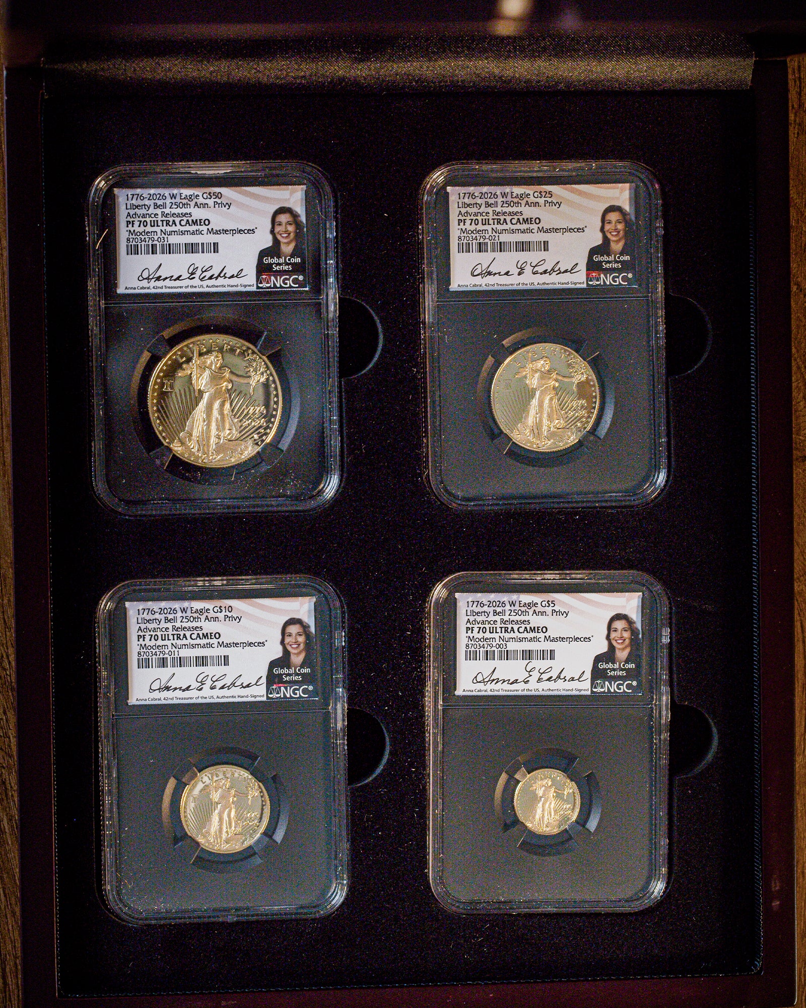 2026 4 pc Gold Eagle Proof Set | Advanced Release | NGC PF70 | Modern Numismatic Book Label | Anna Escobedo Cabral Autographed