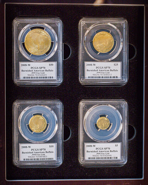 2008 4 pc Burnished Gold Buffalo Set | PCGS SP70 | Stephanie Sabin Autographed
