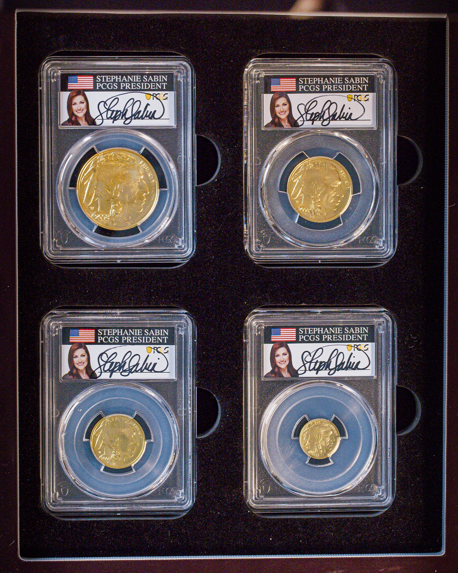 2008 4 pc Burnished Gold Buffalo Set | PCGS SP70 | Stephanie Sabin Autographed