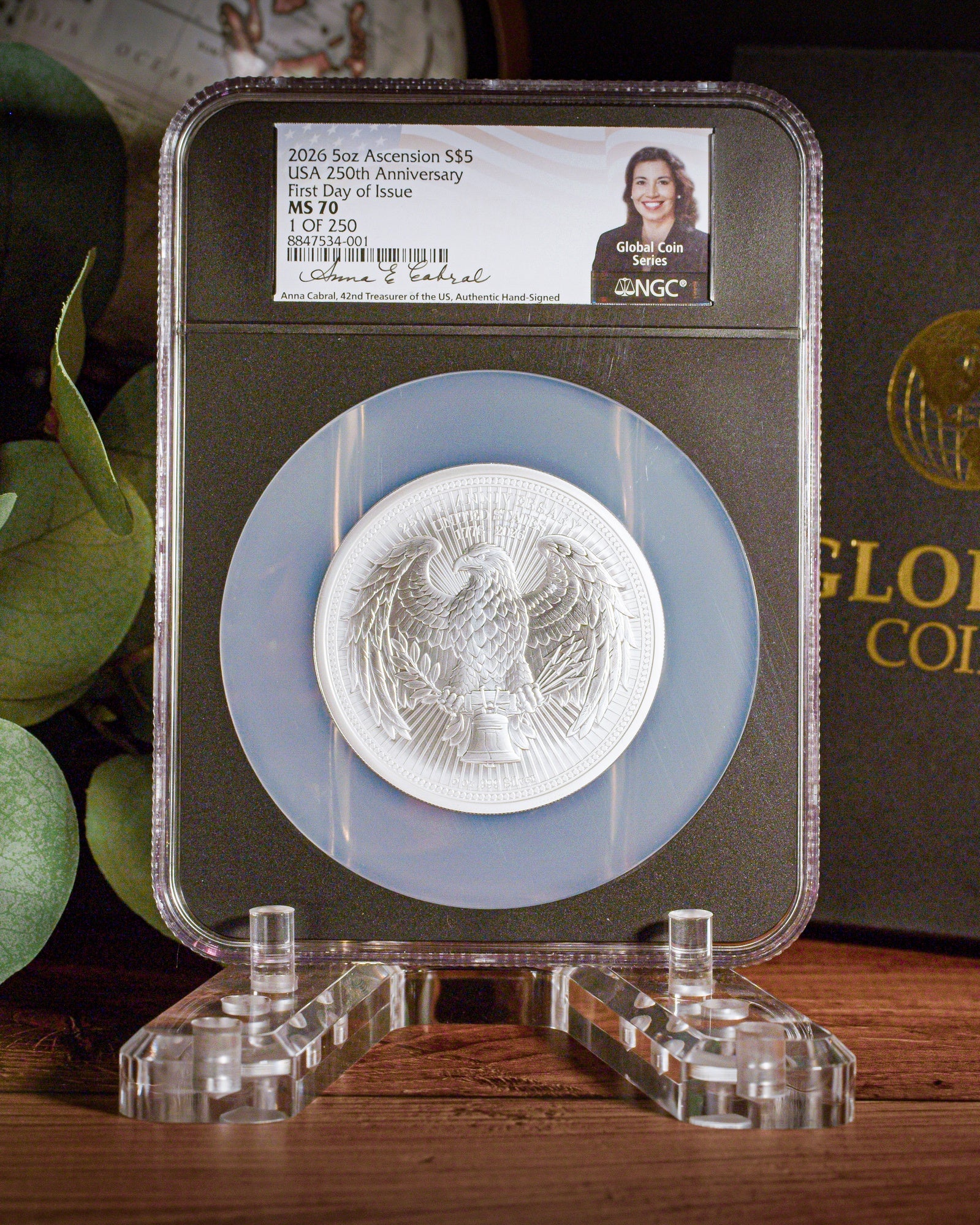 2026 USA 250th Anniversary 5 oz Silver Eagle | NGC First Day of Issue | Anna Escobedo Cabral Autographed | Global Coin Series MS70