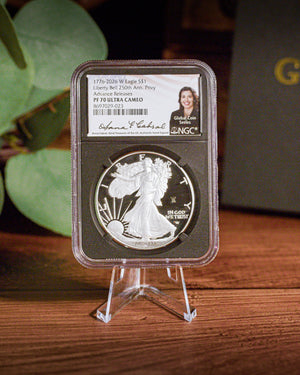 2026 W 1 oz 250th Anniversary Liberty Bell Privy Silver Eagle | Advanced Release | NGC PR70 Deep Cameo | Anna Escobedo Cabral Autographed