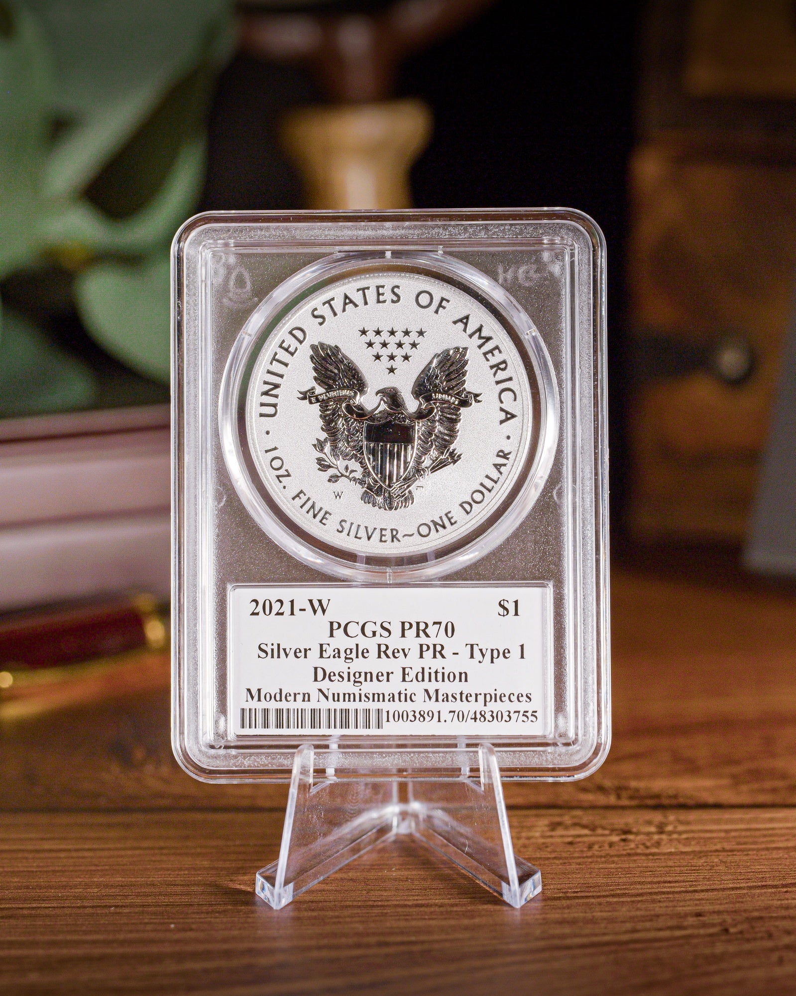 2021 "W" Silver Eagle T1 Reverse Proof | PCGS "Modern Numismatic Masterpieces" Reverse PR70 | Stephanie Sabin Autographed
