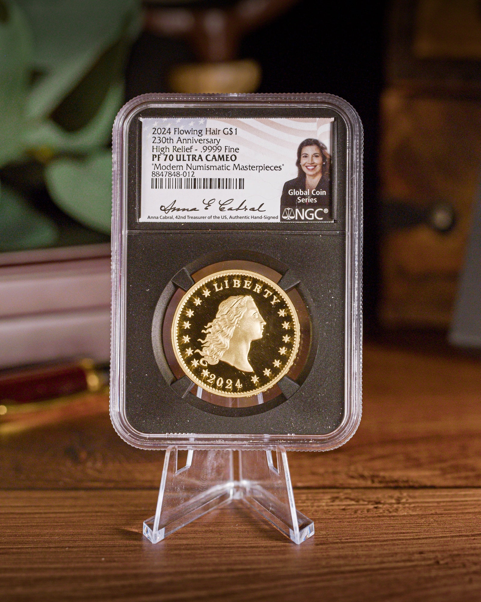 2024 High Relief Flowing Hair Gold "23O ANN" | NGC "Modern Numismatic Masterpieces" PF70 | Anna Cabral Autographed