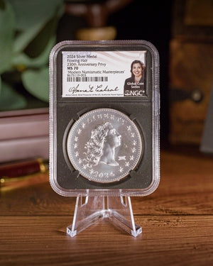2024 High Relief Flowing Hair Silver "23O ANN" | NGC "Modern Numismatic Masterpieces" MS70 | Anna Cabral Autographed