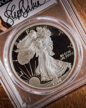 1994 "P" Silver Eagle Proof | PCGS "Modern Numismatic Masterpieces" PR70 | Stephanie Sabin Autographed