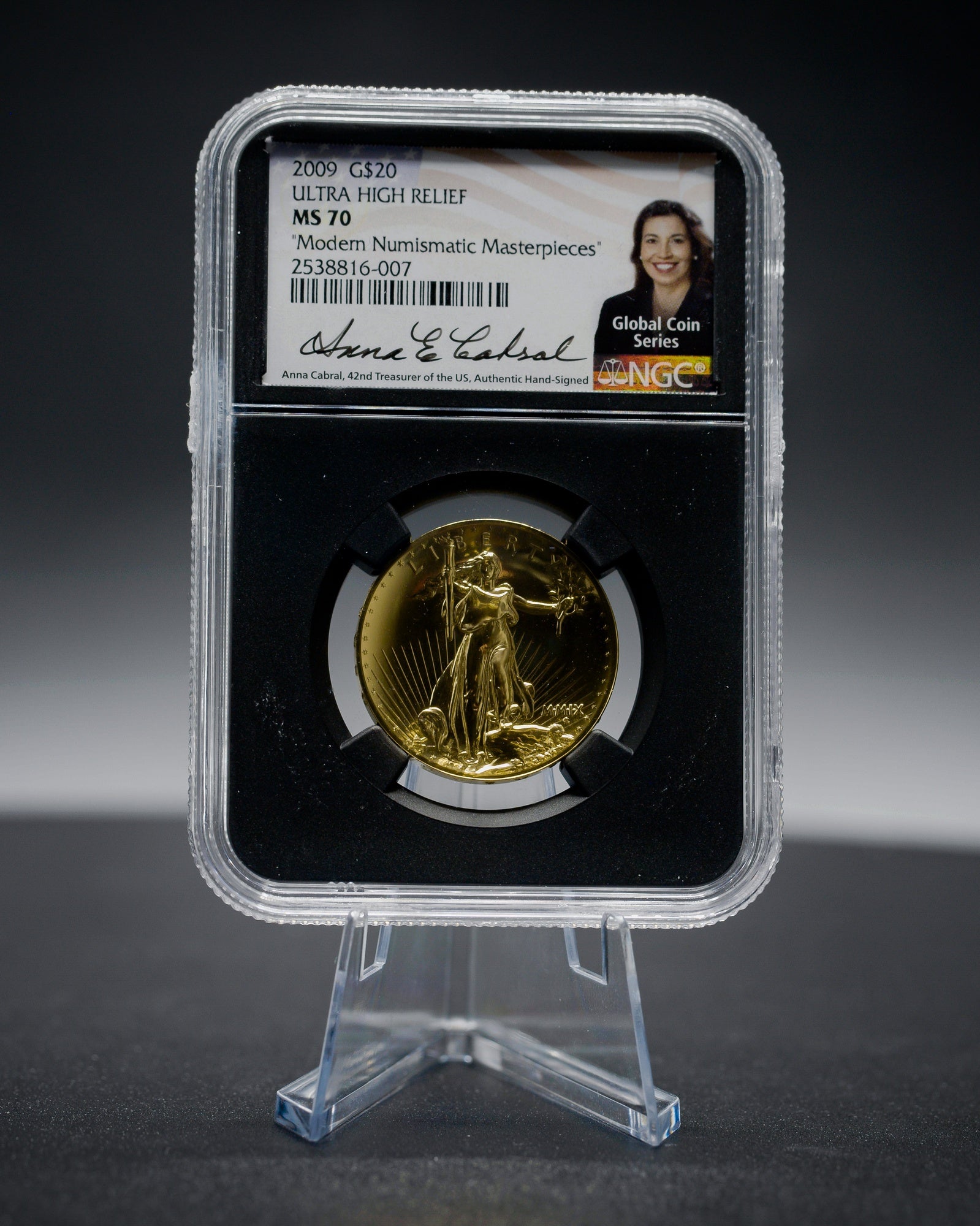 2009 Gold Ultra High Relief | NGC Modern Numismatic Masterpieces | Anna Escobedo Cabral Autographed MS70