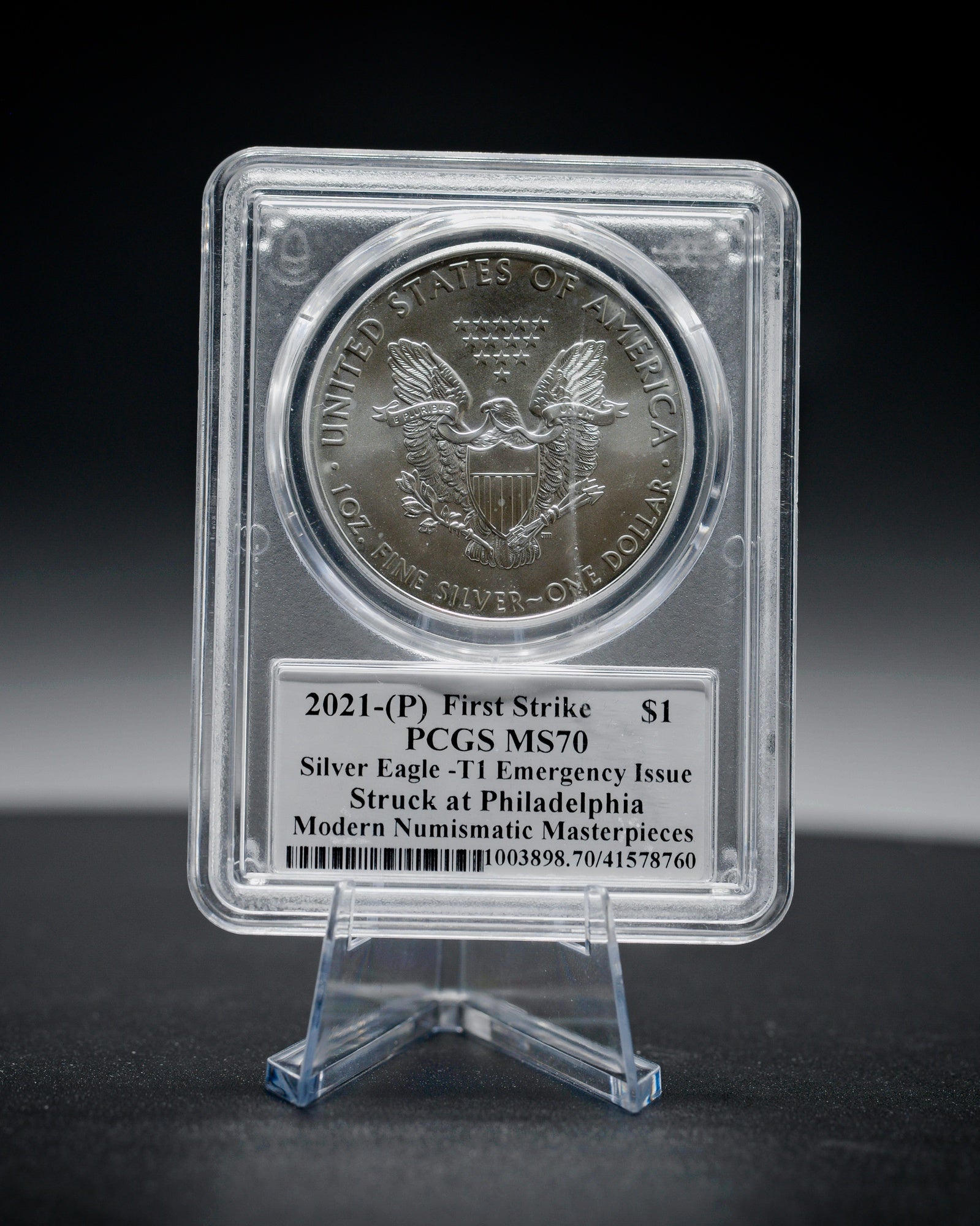 2021 "P" Silver Eagle "T1 Emergency" | PCGS "Modern Numismatic Masterpieces" MS70 | Stephanie Sabin Autographed