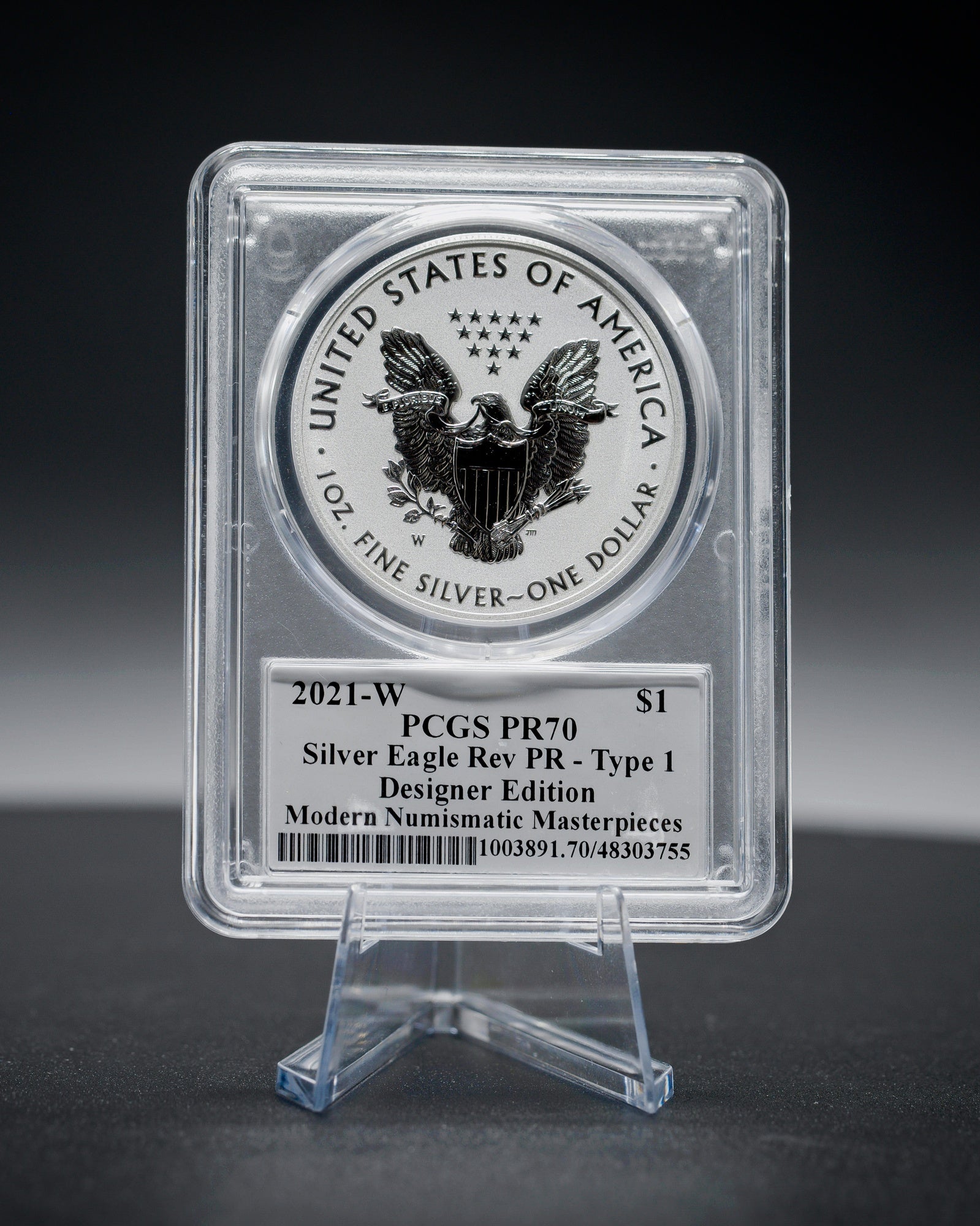 2021 "W" Silver Eagle T1 Reverse Proof | PCGS "Modern Numismatic Masterpieces" Reverse PR70 | Stephanie Sabin Autographed