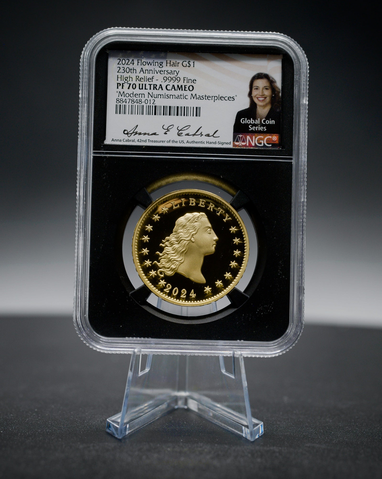 2024 High Relief Flowing Hair Gold "23O ANN" | NGC "Modern Numismatic Masterpieces" PF70 | Anna Cabral Autographed