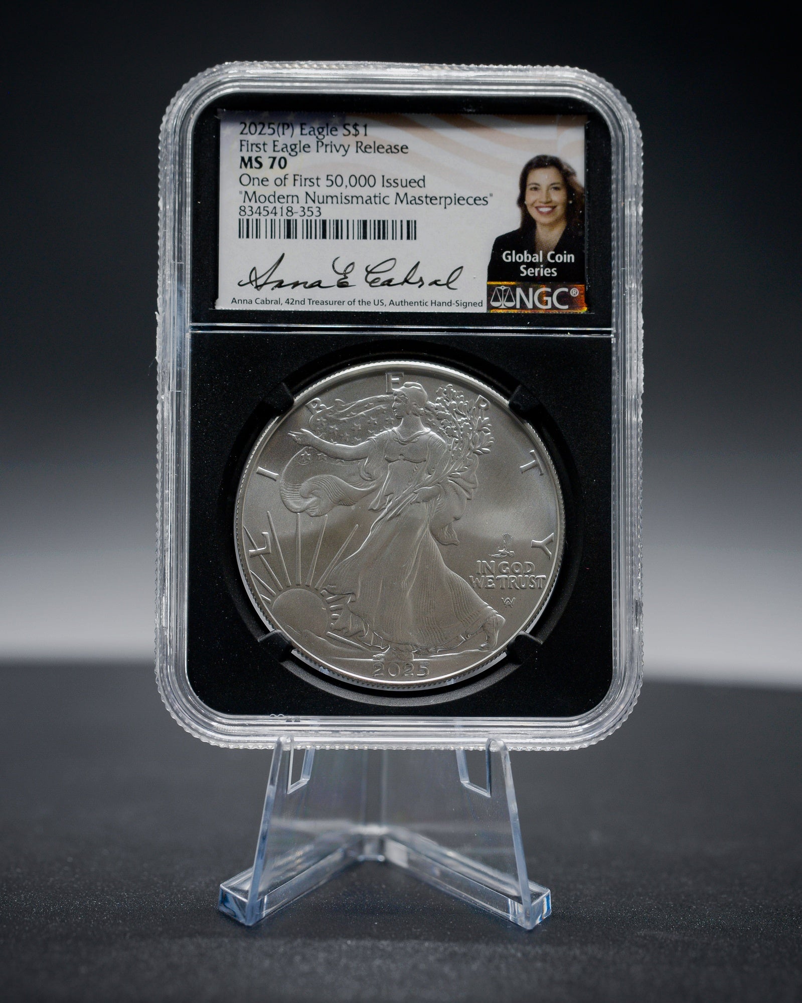 2025 "Eagle Privy" Silver "1 OF 50,000" | NGC "Modern Numismatic Masterpieces" MS70 | Anna Cabral Autographed