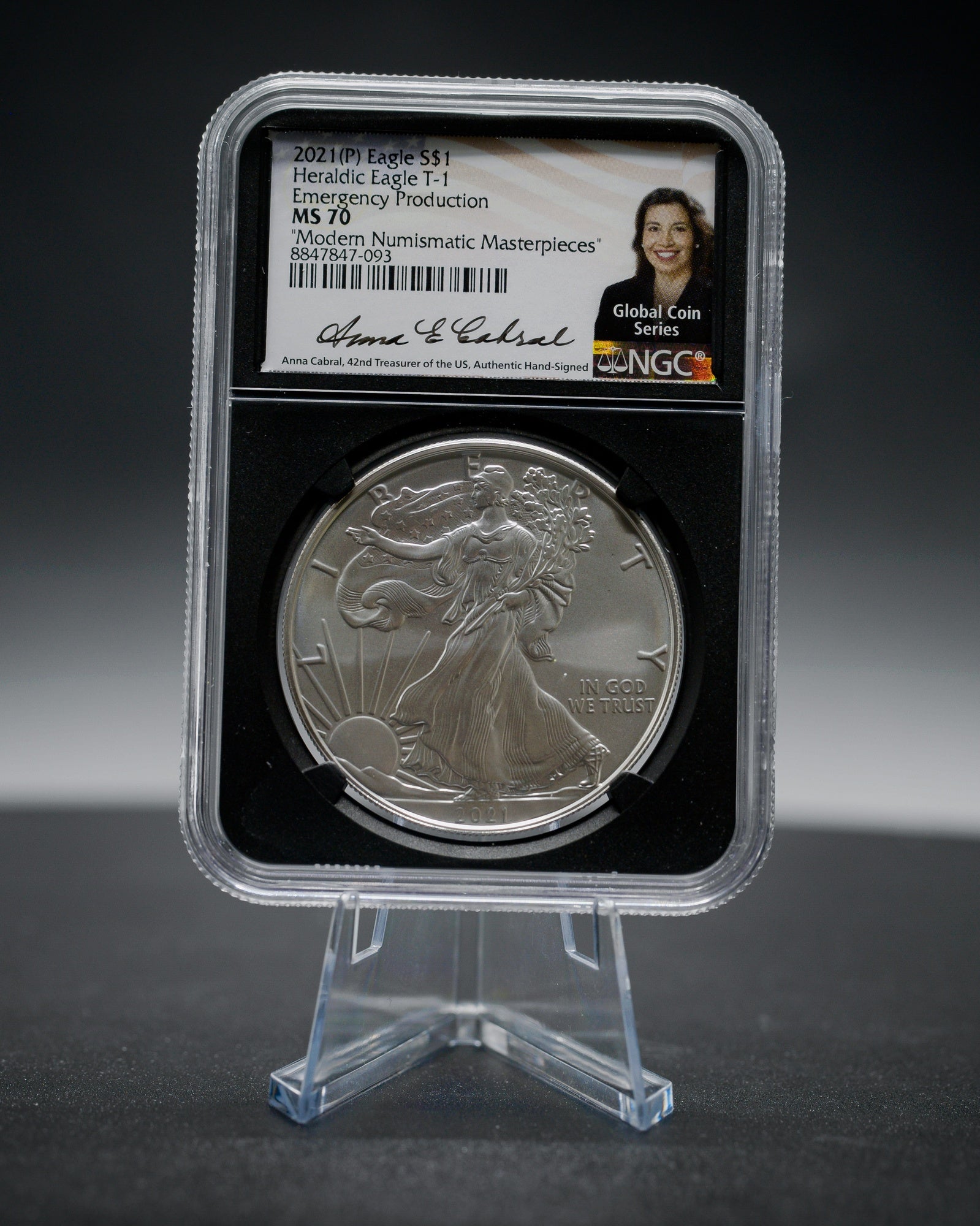 2021-P Silver Eagle | Type 1 Emergency Issue | NGC Modern Numismatic Masterpieces | Anna Escobedo Cabral Autographed MS70