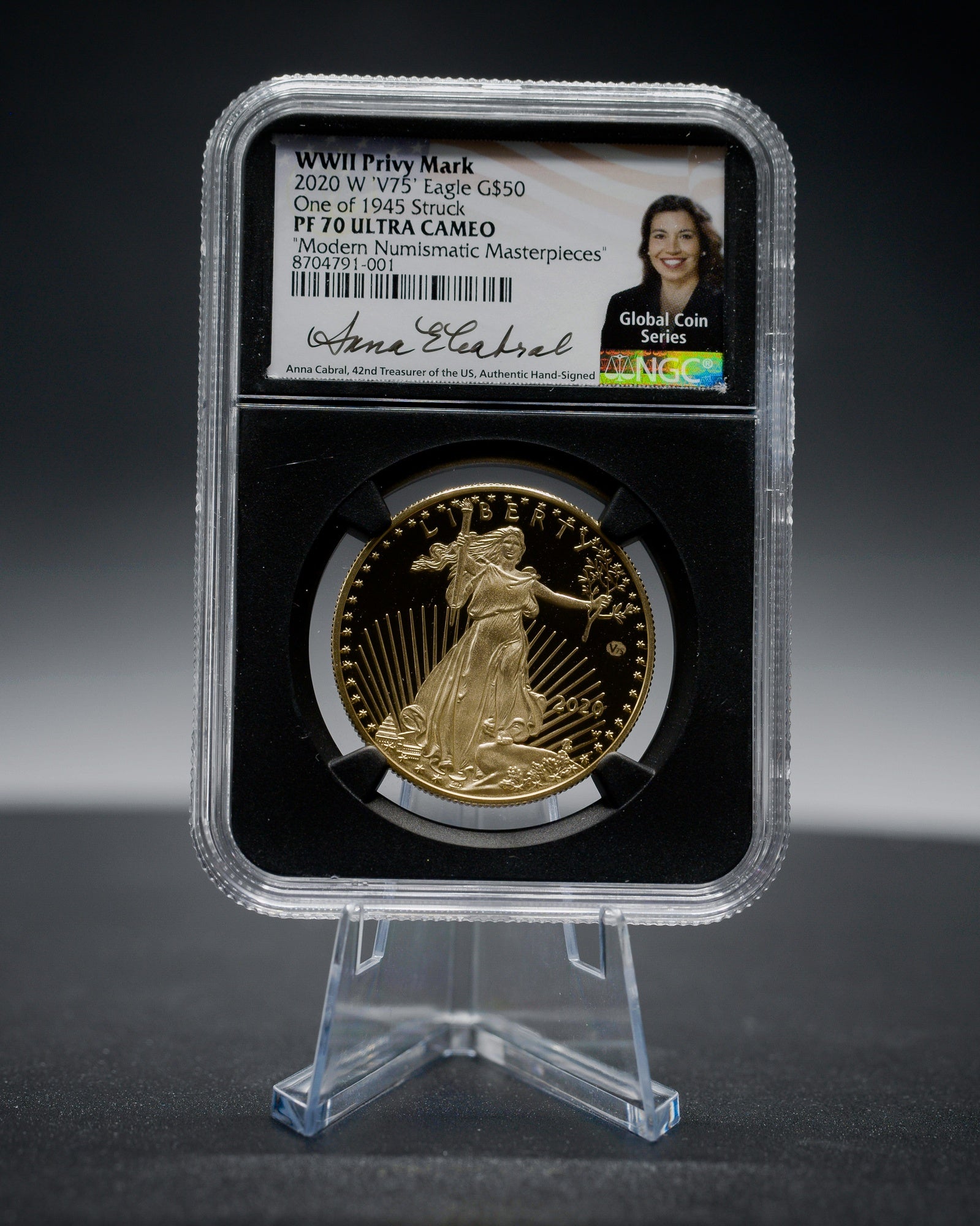 2020-W Gold American Eagle | V75 Privy Mark | NGC Modern Numismatic Masterpieces | Anna Escobedo Cabral Autographed PR70