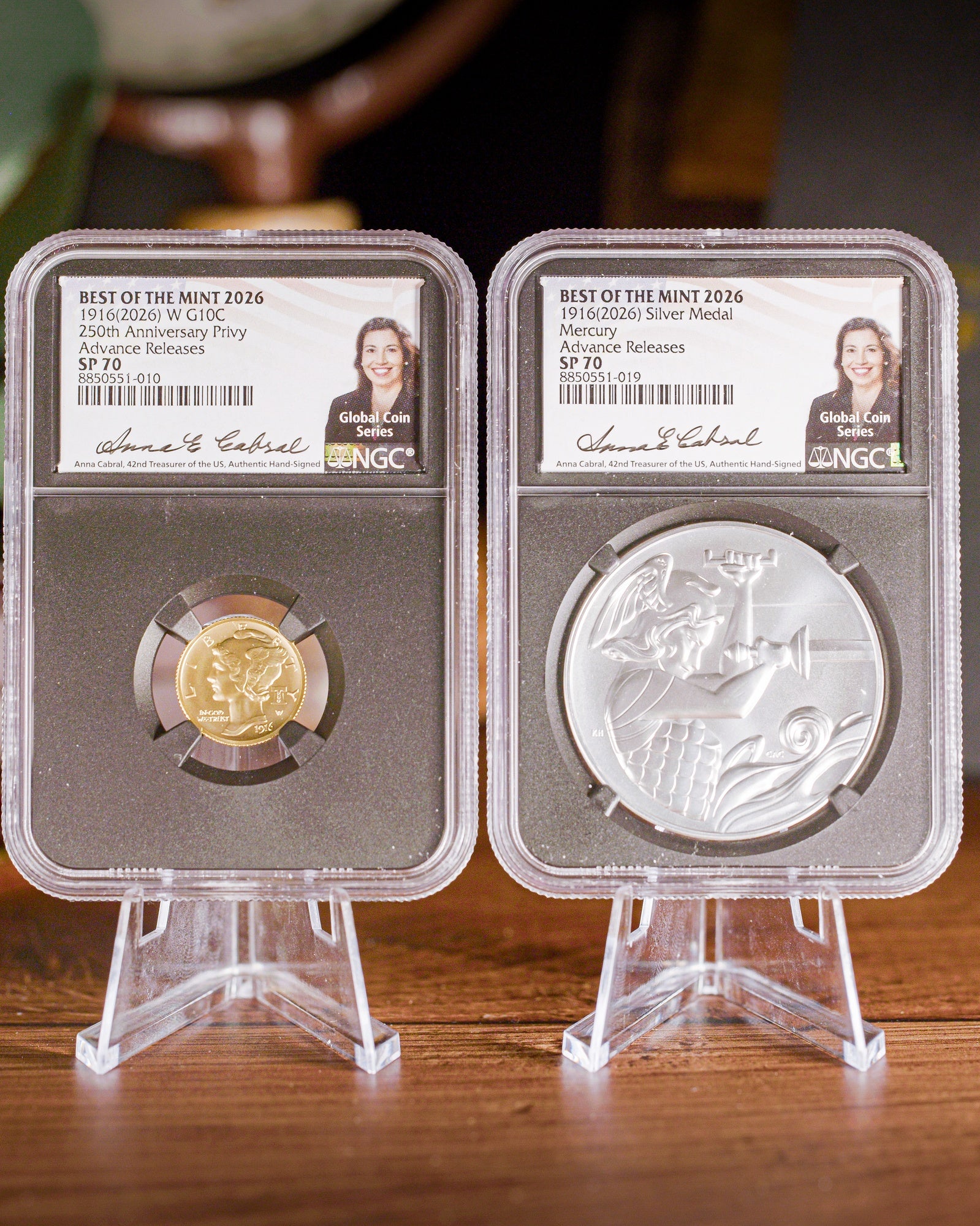 2026-W Gold $0.10 Mercury Dime + Silver Mercury Medal | 2-Piece NGC SP70 Advance Release | Cabral Autographed | Best of the Mint