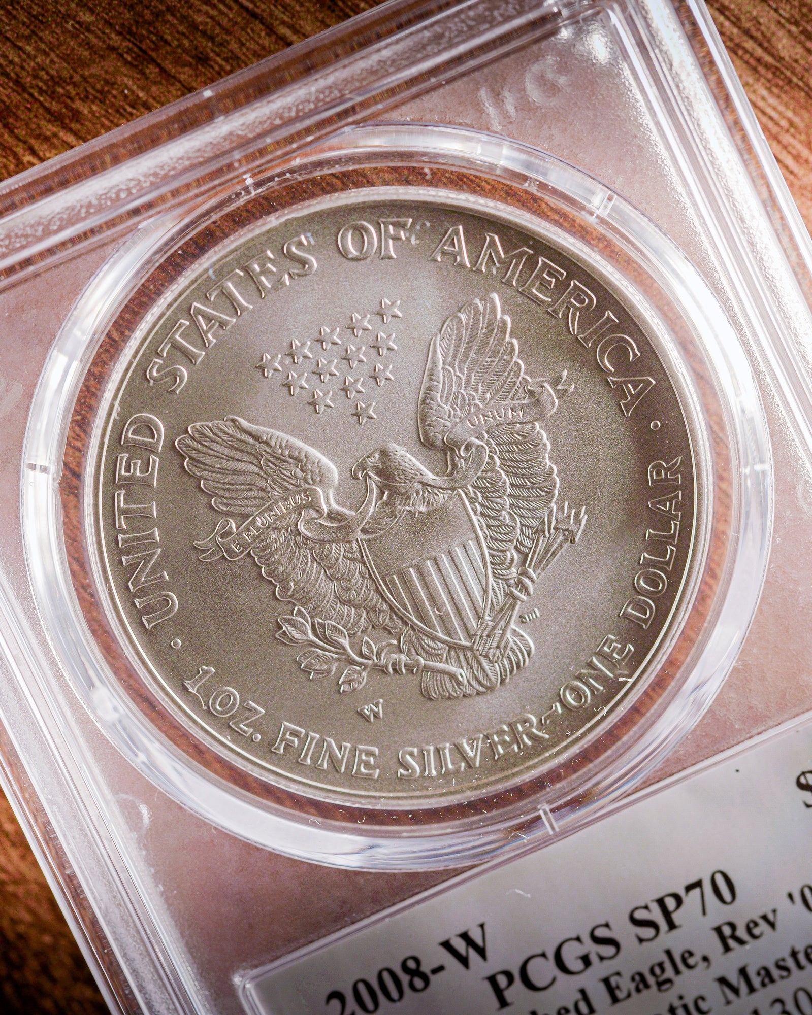 2008 (Reverse of 2007) Burnished Silver American Eagle | PCGS Modern Numismatic Masterpieces | Stephanie Sabin Autographed SP70