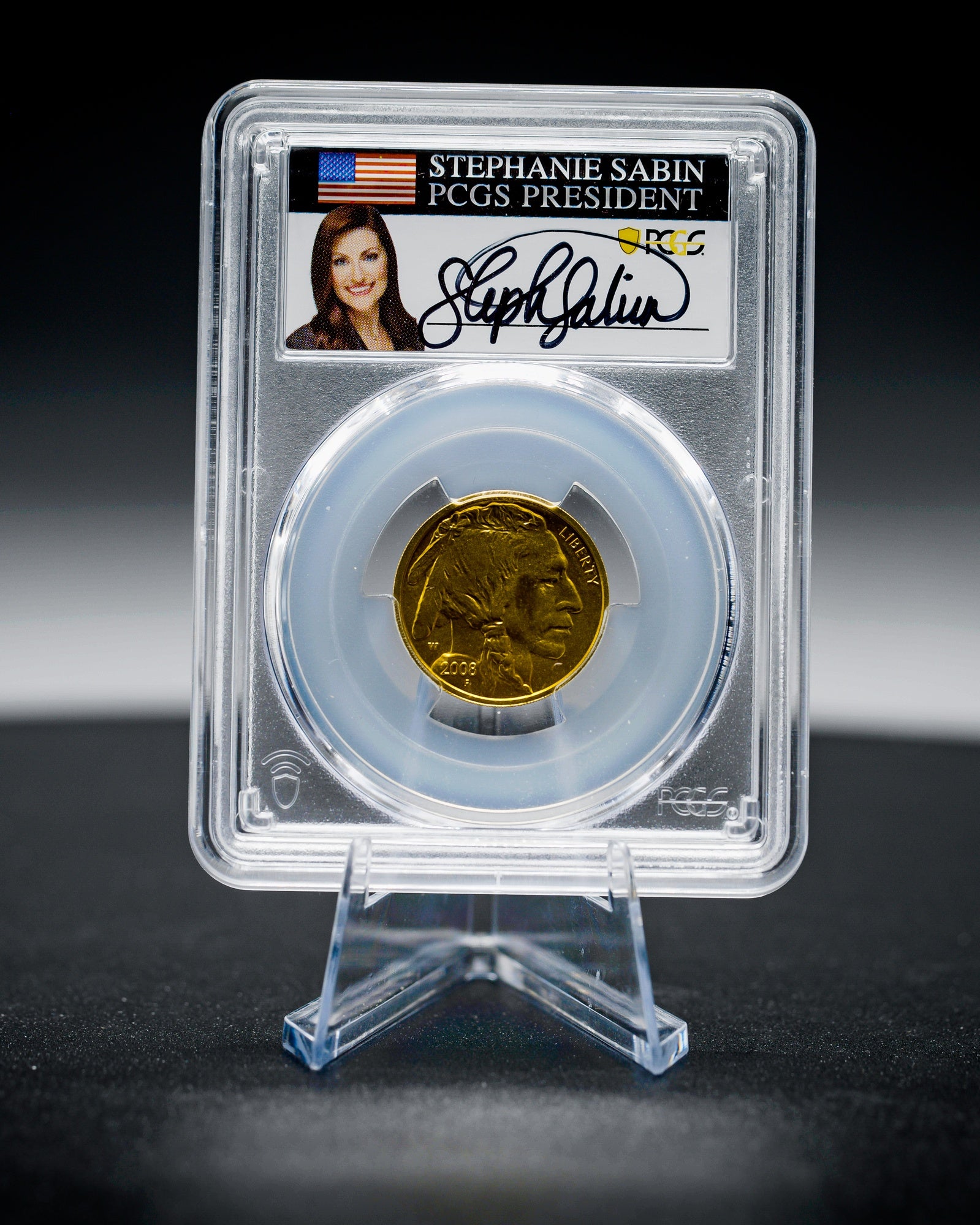 2008 1/4 oz Burnished American Gold Buffalo | PCGS Modern Numismatic Masterpieces | Stephanie Sabin Autographed MS70