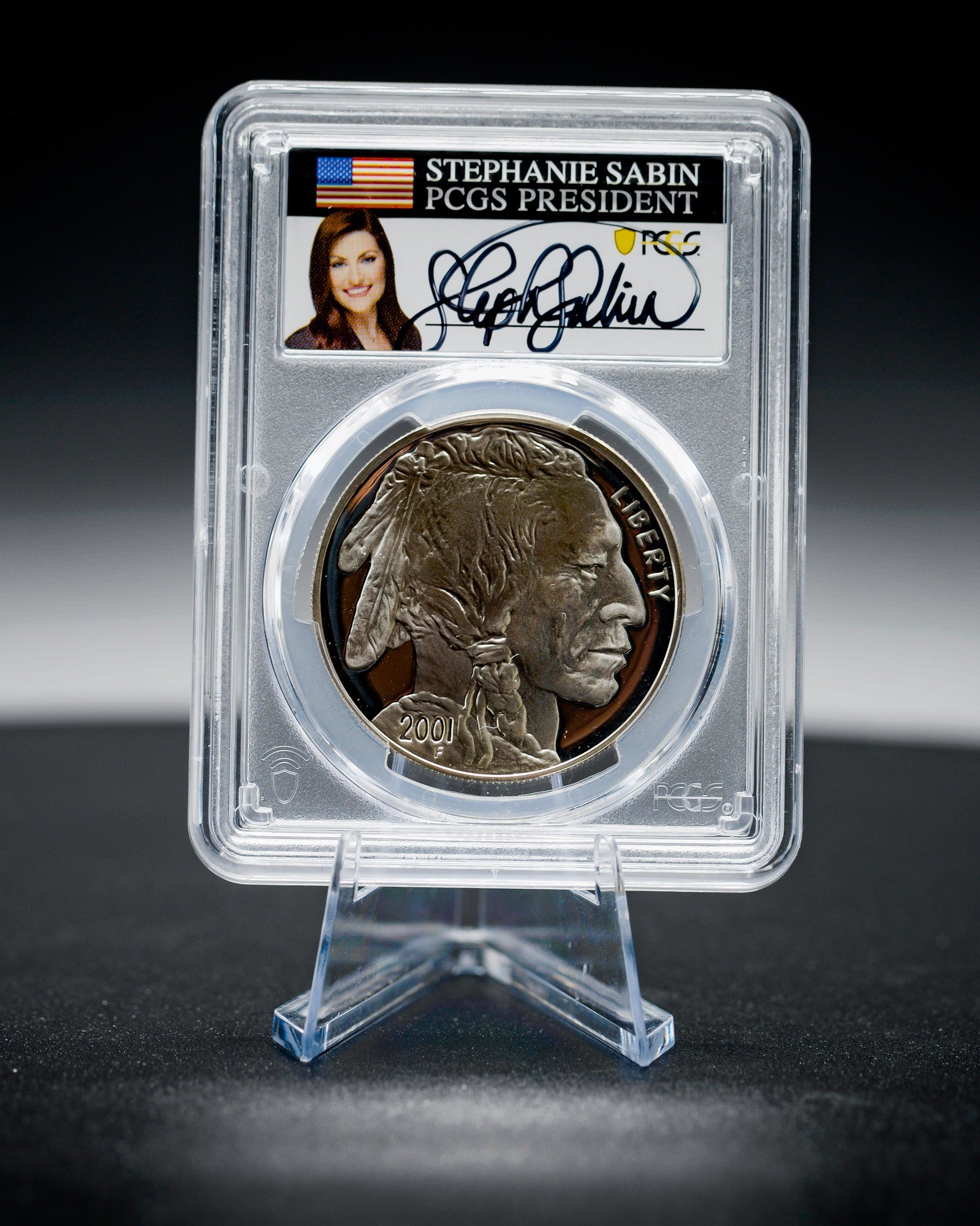 2001 American Buffalo Silver Dollar | PCGS Modern Numismatic Masterpieces | Stephanie Sabin Autographed PR70