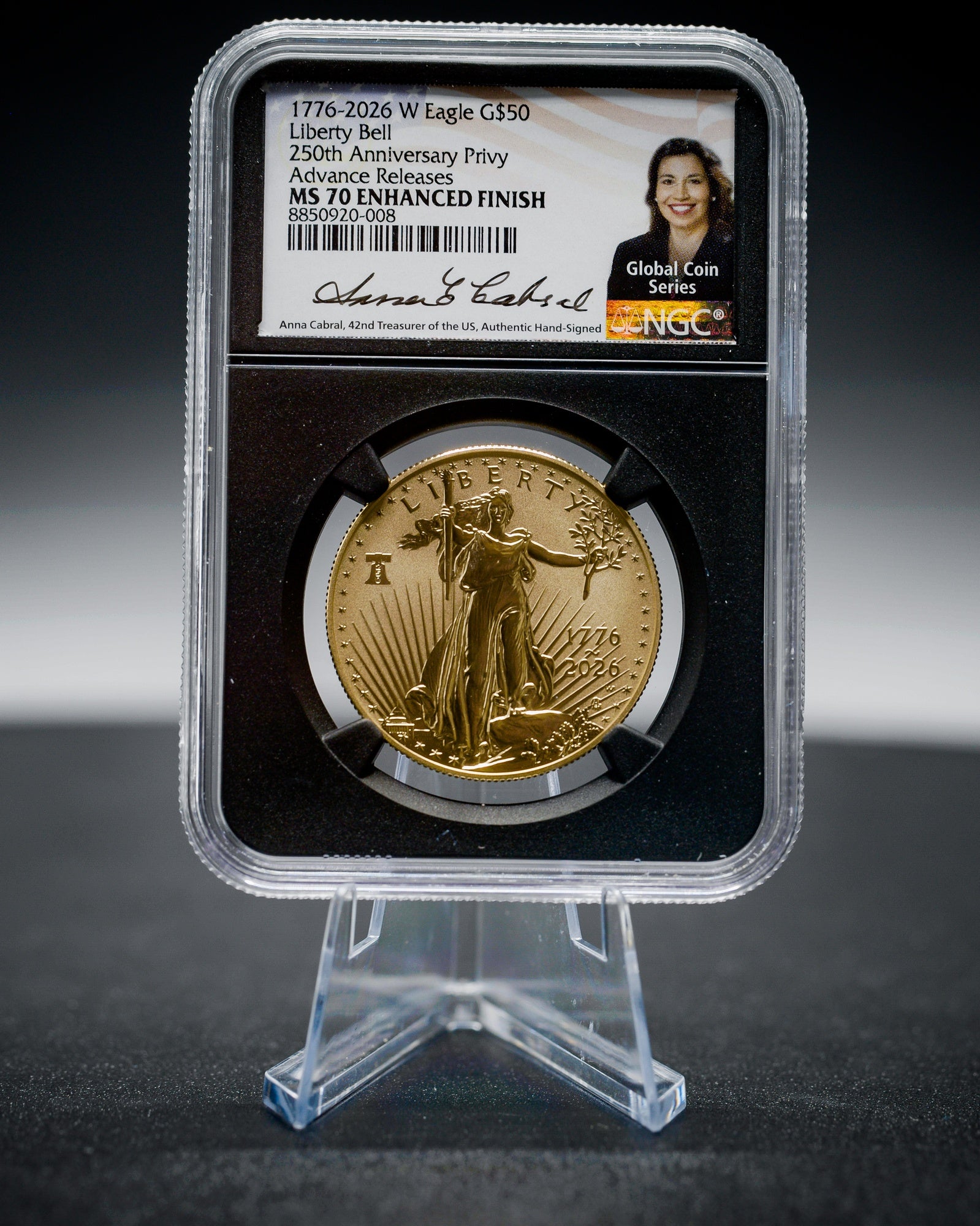 2026-W 1 oz Enhanced Gold American Eagle | Liberty Bell 250 Privy | NGC Advanced Release | Anna Escobedo Cabral Autographed MS70