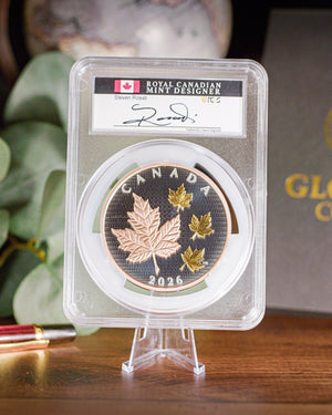 2026 Canada Maple Leaves in Motion 5 oz Silver Selective Gilt PCGS Gem Proof Advanced Release Steven Rosati Autographed