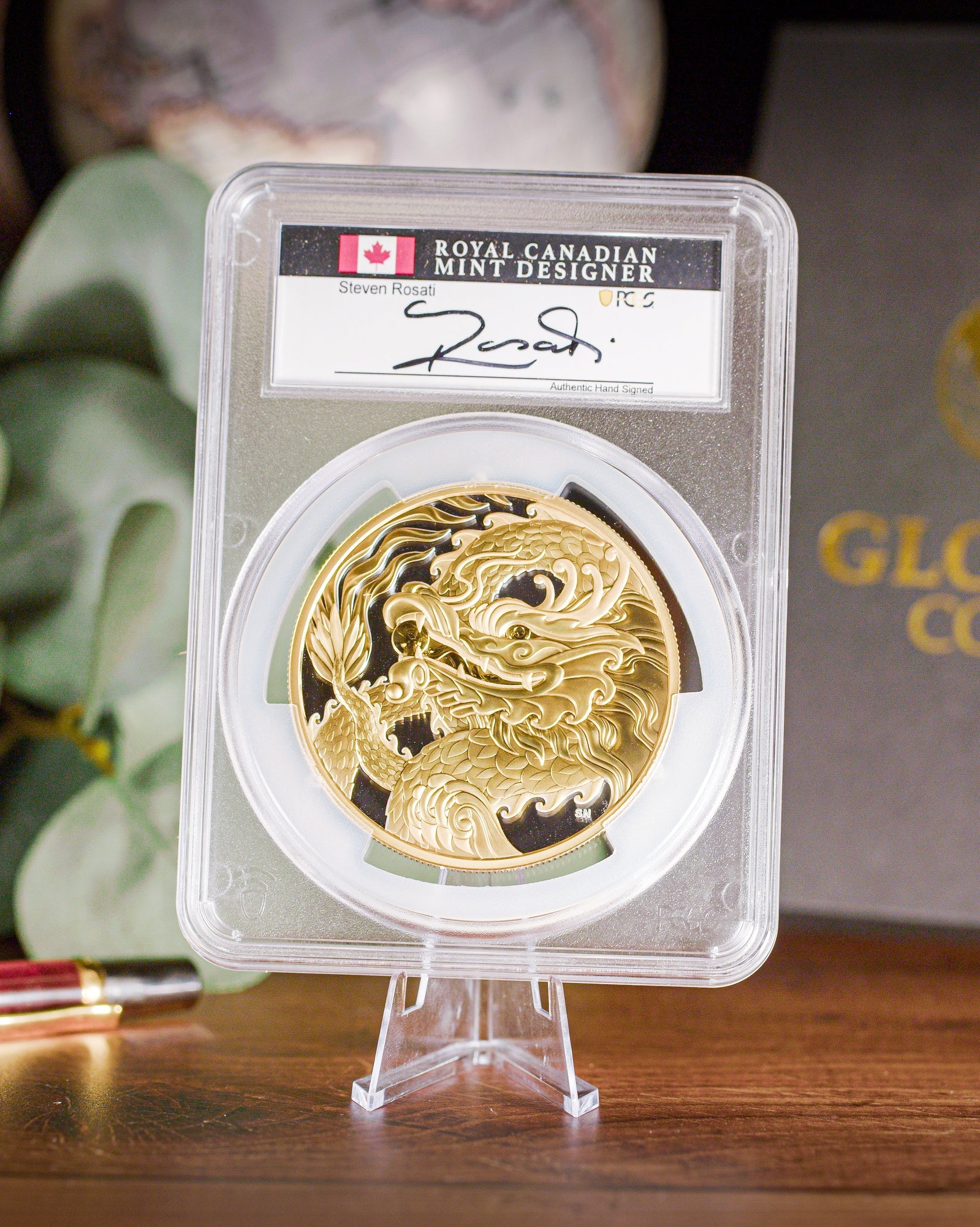 2026 Canada Triumphant Dragon 5 oz Silver Selective Gilt PCGS PR70 Deep Cameo Advanced Release Steven Rosati Autographed