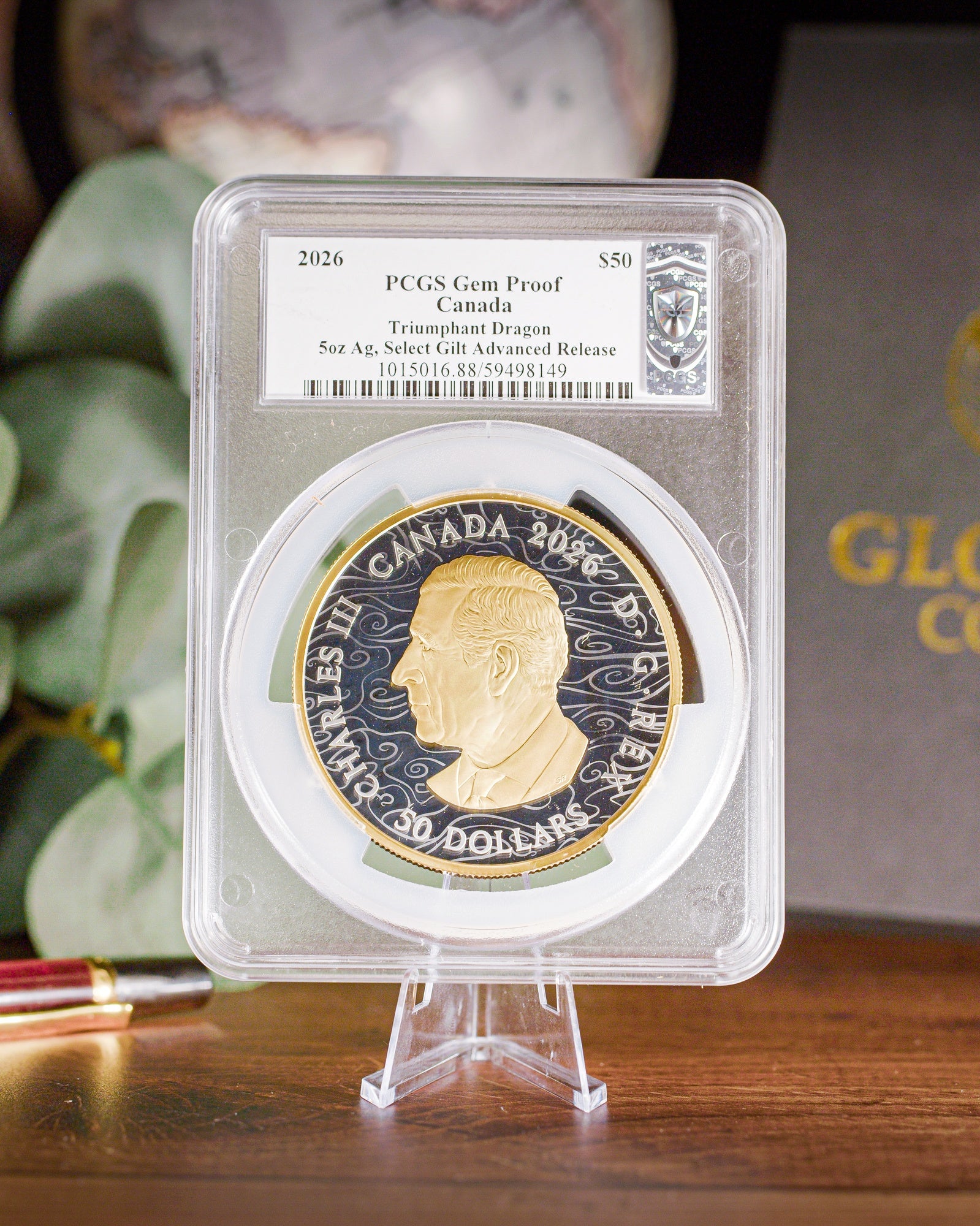 2026 Canada Triumphant Dragon 5 oz Silver Selective Gilt PCGS Gem Proof Advanced Release Steven Rosati Autographed