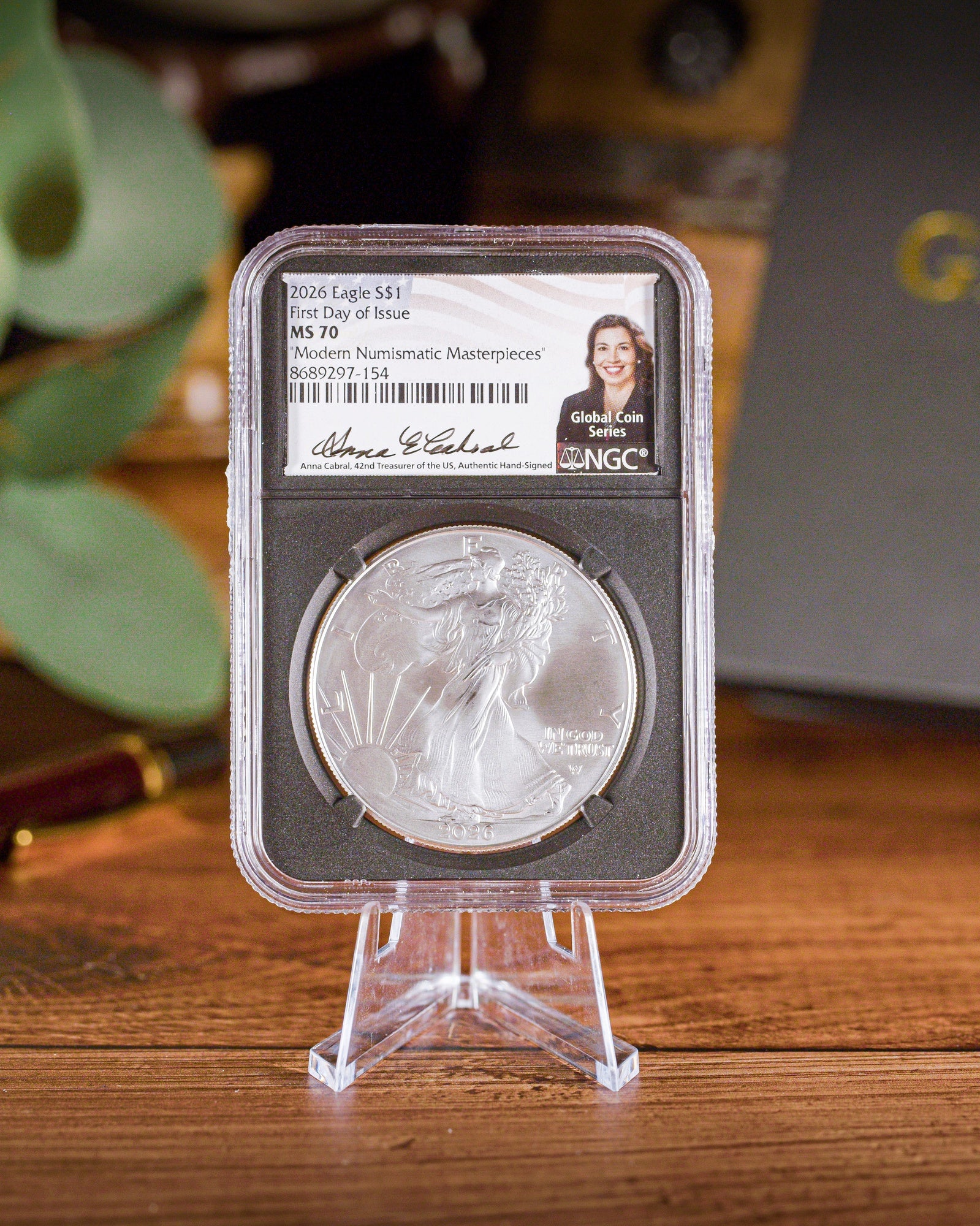 2026 1 oz American Silver Eagle | MS70 First Day of Issue "Modern Numismatic Masterpieces" | Anna Escobedo Cabral Autographed