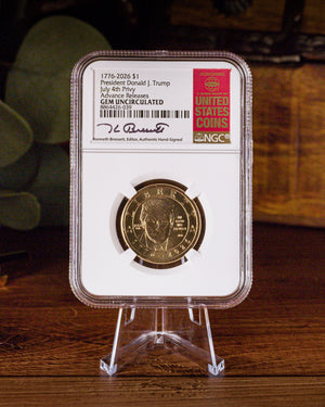1776-2026 Semiquincentennial President Trump $1 | July 4th Privy | NGC Advanced Release Gem Uncirculated | Kenneth Bressett Autographed