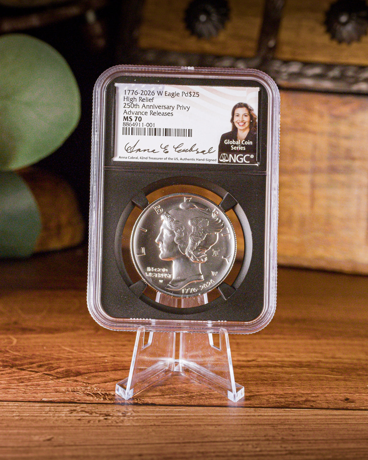 1776-2026-W High Relief Palladium Eagle | 250th Anniversary Liberty Bell Privy | NGC Advanced Release MS70 | Anna Cabral Autographed | Global Coin Series