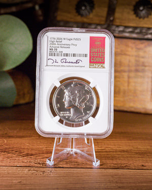 1776-2026-W High Relief Palladium Eagle | 250th Anniversary Liberty Bell Privy | NGC Advanced Release MS70 | Kenneth Bressett Autographed