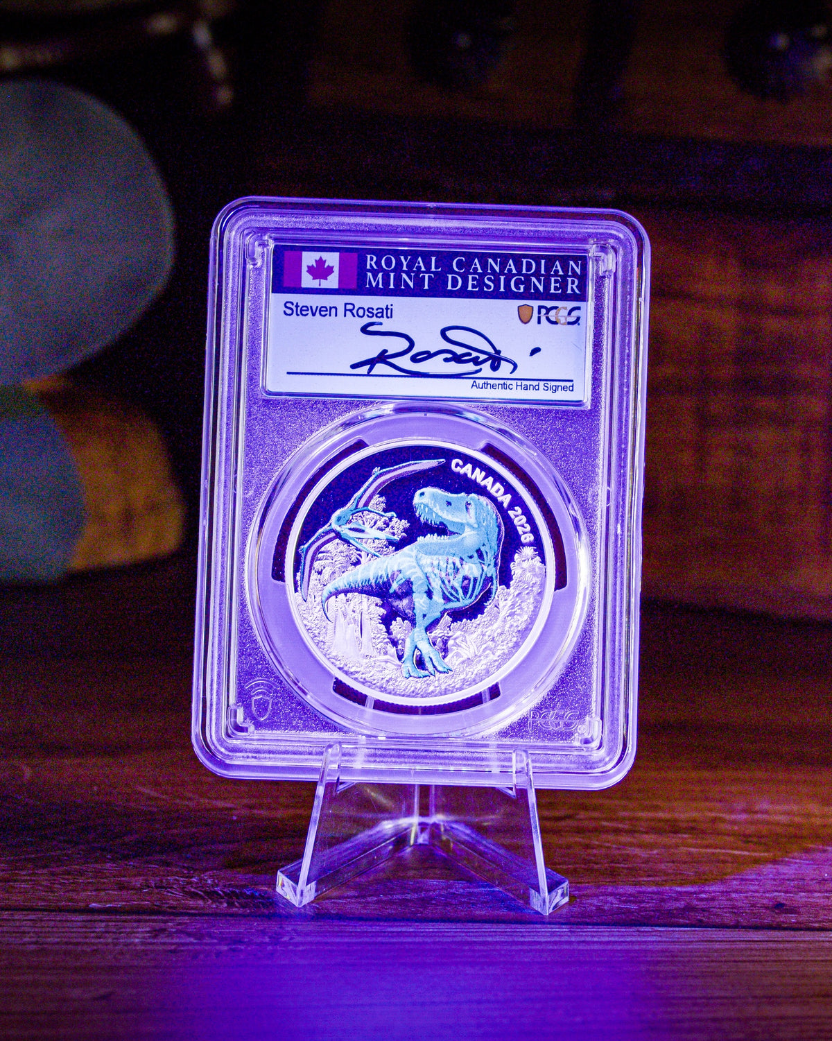 2026 Canada T. Rex 1oz Silver | PCGS Advanced Release PR70 Deep Cameo | Steven Rosati Autographed