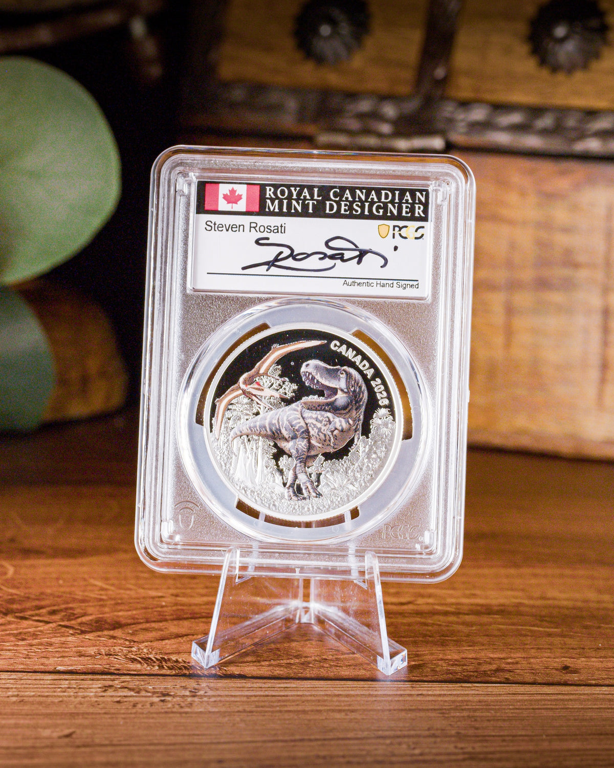 2026 Canada T. Rex 1oz Silver | PCGS Advanced Release Gem Proof | Steven Rosati Autographed
