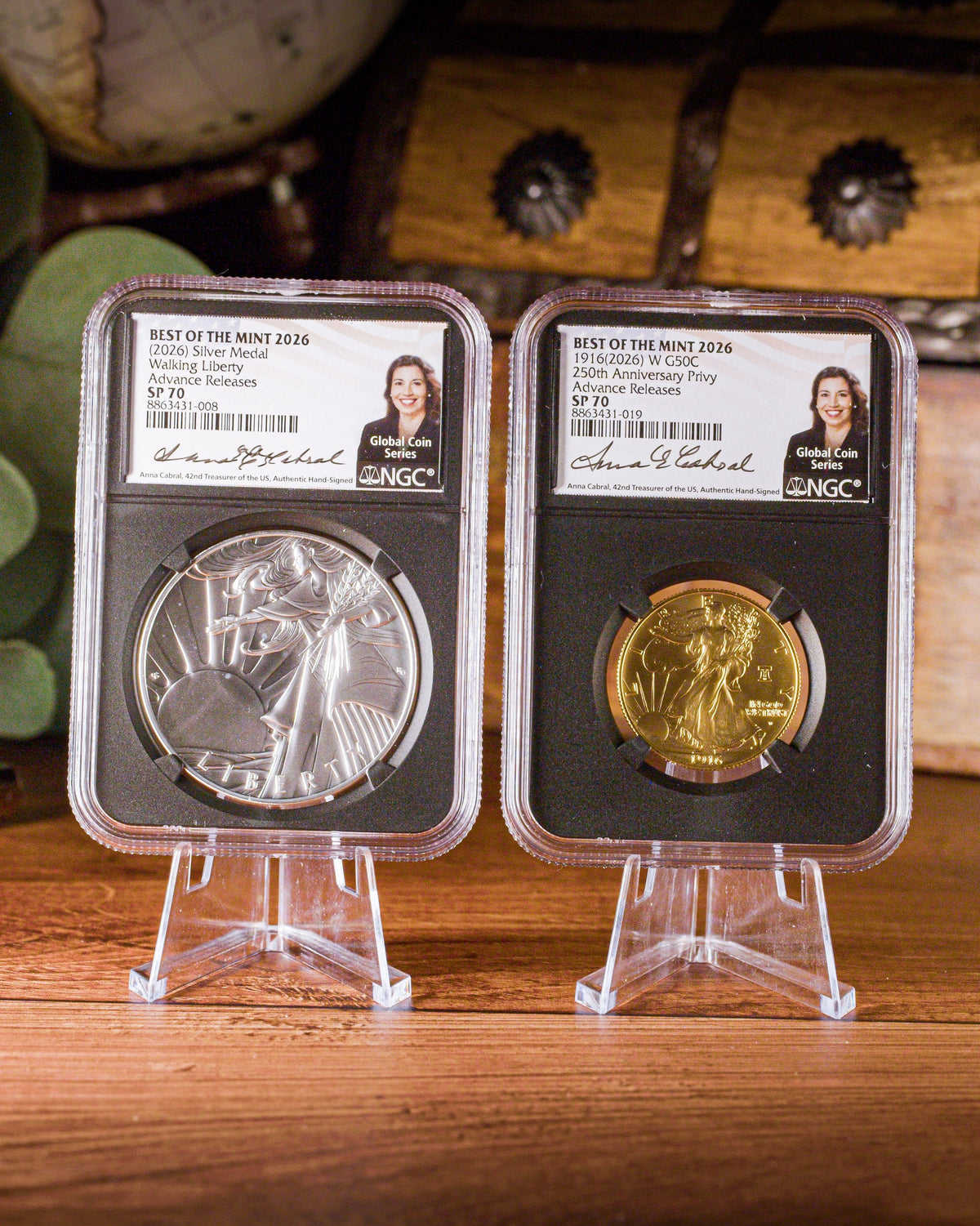 2026-W (1916) Walking Liberty Gold/Silver Set | Liberty Bell 250 Privy | NGC Advanced Release SP70 | Anna Cabral Autographed