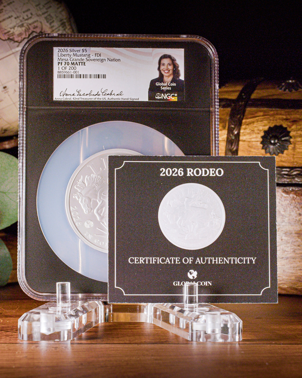 2026 5oz Silver Rodeo | Global Coin Series | NGC First Day of Issue PF70 Matte | Anna Cabral Autographed