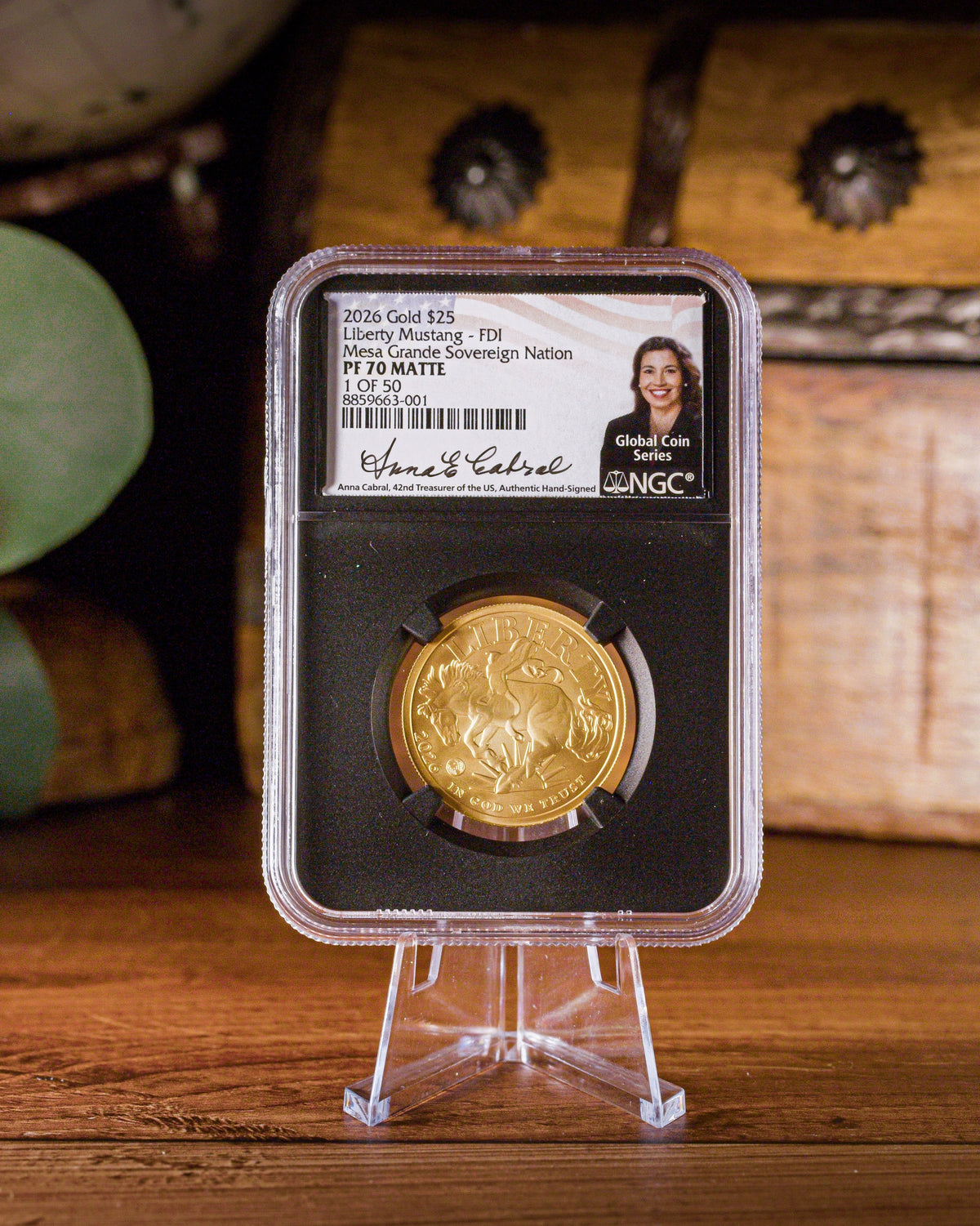 2026 $25 Gold Rodeo | Global Coin Series | NGC First Day of Issue PF70 Matte | Anna Cabral Autographed