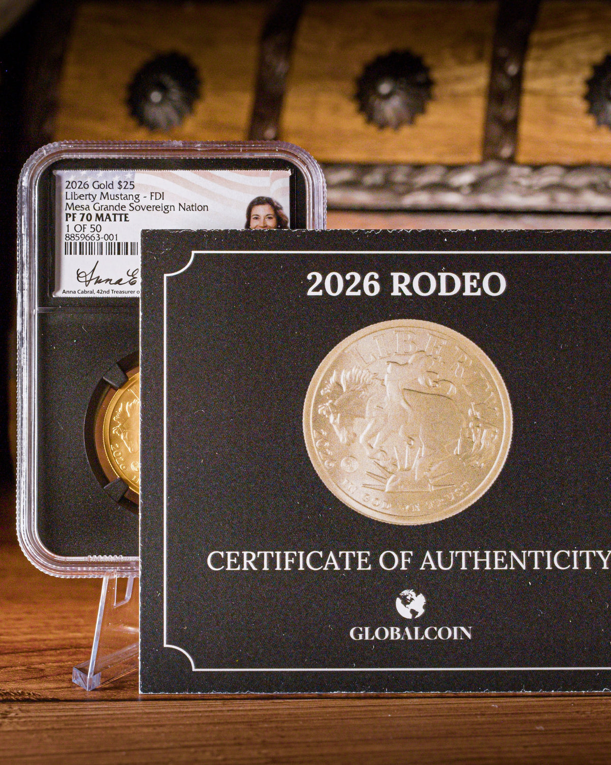 2026 $25 Gold Rodeo | Global Coin Series | NGC First Day of Issue PF70 Matte | Anna Cabral Autographed