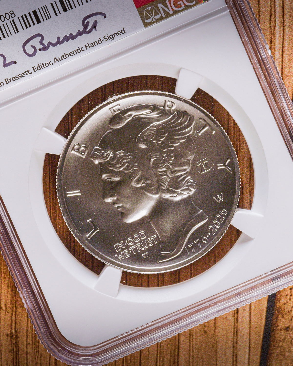 1776-2026-W High Relief Palladium Eagle | 250th Anniversary Liberty Bell Privy | NGC Advanced Release MS70 | Kenneth Bressett Autographed