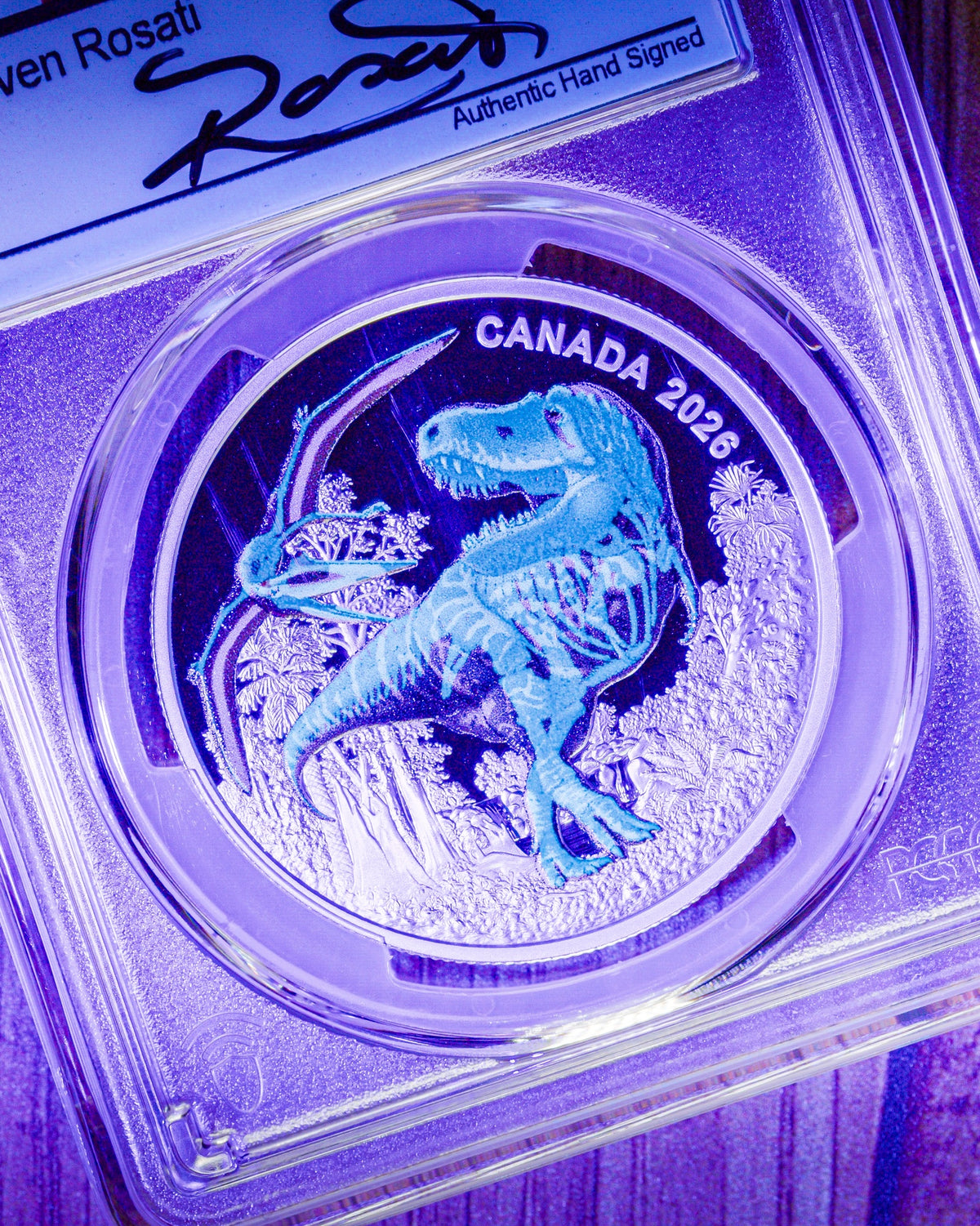 2026 Canada T. Rex 1oz Silver | PCGS Advanced Release Gem Proof | Steven Rosati Autographed