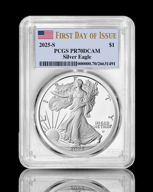 2025-S American Silver Eagle | First Day of Issue PCGS Certified PR70 Deep Cameo
