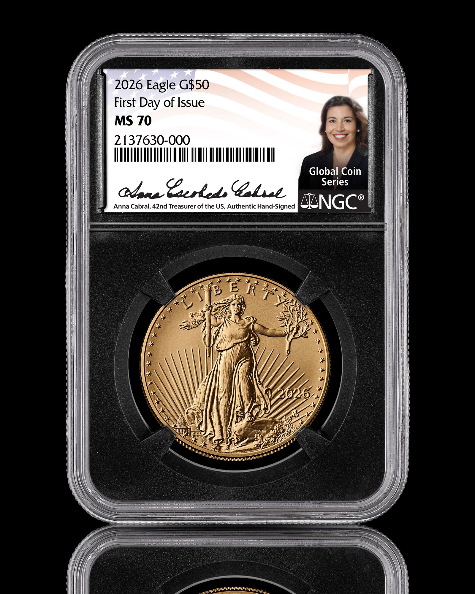 2026 $50 American Gold Eagle | MS70 First Day of Issue | Anna Escobedo Cabral Autographed